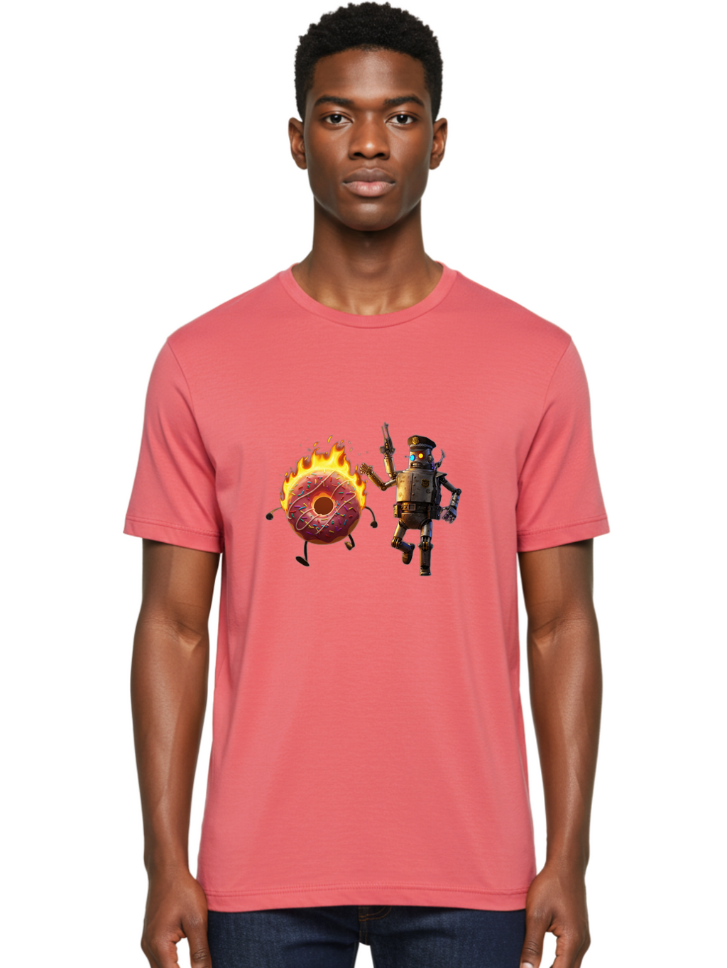 Robot-And-Donut Men'S Graphic Tee, 100% Cotton, Comfortable Casual Summer Wear, Machine Washable, Vintage Camera, Old Camera, Antique Camera, Black Camera, Classic Photography, Photography Equipment, Nostalgic Device, Film Camera, Camera Art Ban324