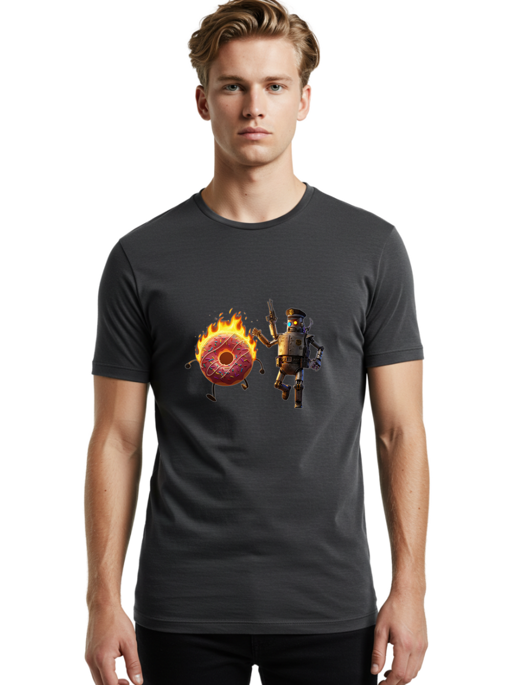 Robot-And-Donut Men'S Graphic Tee, 100% Cotton, Comfortable Casual Summer Wear, Machine Washable, Vintage Camera, Old Camera, Antique Camera, Black Camera, Classic Photography, Photography Equipment, Nostalgic Device, Film Camera, Camera Art Ban324