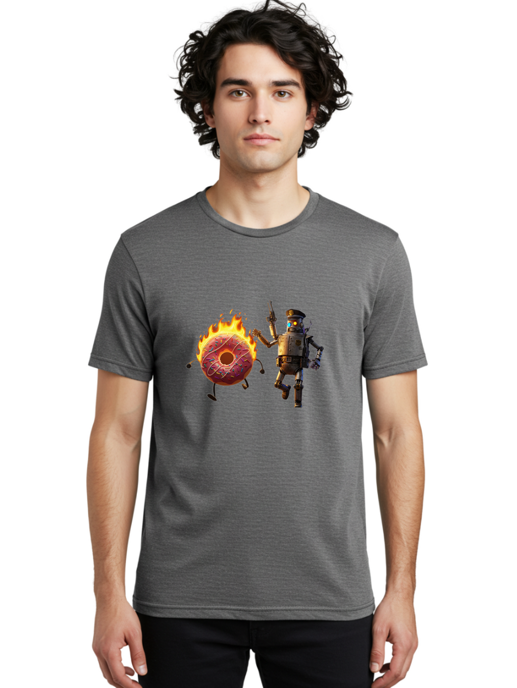 Robot-And-Donut Men'S Graphic Tee, 100% Cotton, Comfortable Casual Summer Wear, Machine Washable, Vintage Camera, Old Camera, Antique Camera, Black Camera, Classic Photography, Photography Equipment, Nostalgic Device, Film Camera, Camera Art Ban324
