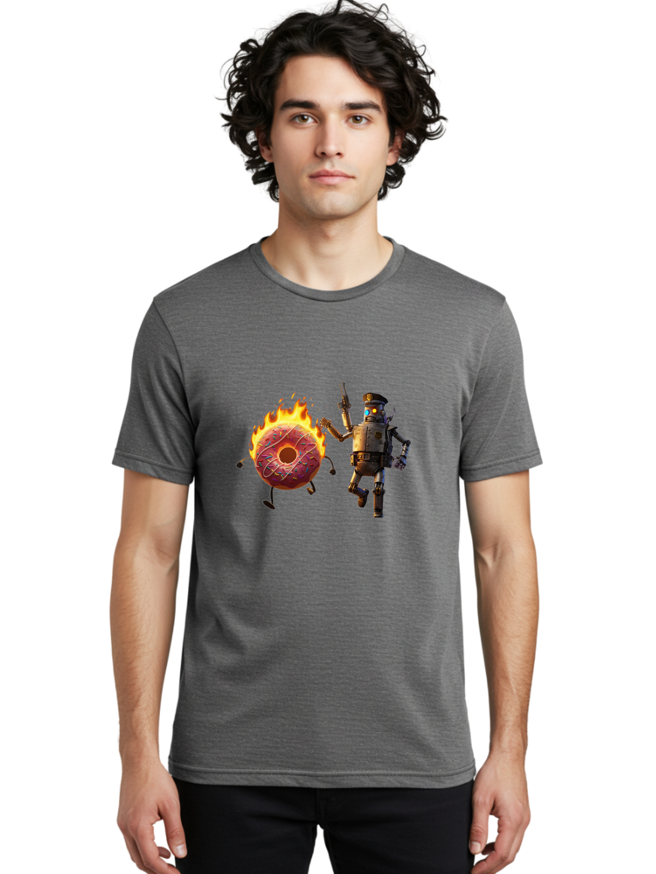 Robot-And-Donut Men'S Graphic Tee, 100% Cotton, Comfortable Casual Summer Wear, Machine Washable, Vintage Camera, Old Camera, Antique Camera, Black Camera, Classic Photography, Photography Equipment, Nostalgic Device, Film Camera, Camera Art Ban324