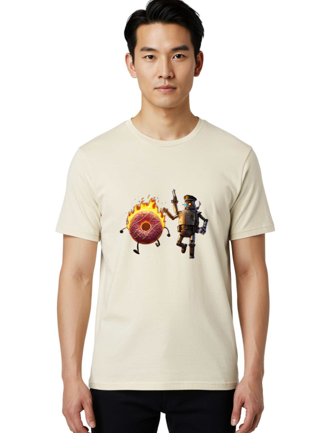 Robot-And-Donut Men'S Graphic Tee, 100% Cotton, Comfortable Casual Summer Wear, Machine Washable, Vintage Camera, Old Camera, Antique Camera, Black Camera, Classic Photography, Photography Equipment, Nostalgic Device, Film Camera, Camera Art Ban324