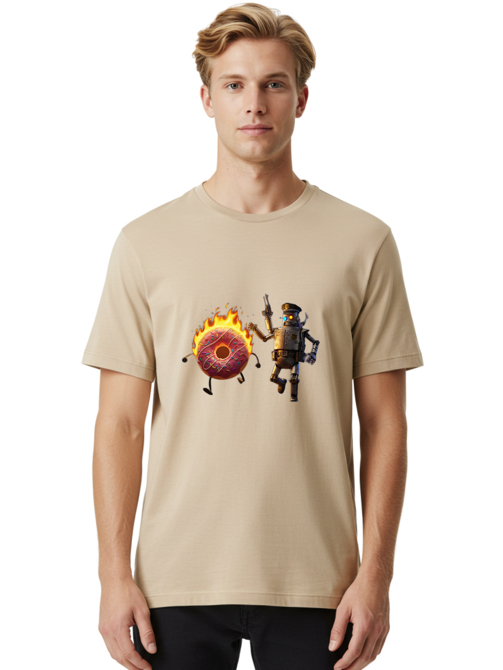 Robot-And-Donut Men'S Graphic Tee, 100% Cotton, Comfortable Casual Summer Wear, Machine Washable, Vintage Camera, Old Camera, Antique Camera, Black Camera, Classic Photography, Photography Equipment, Nostalgic Device, Film Camera, Camera Art Ban324