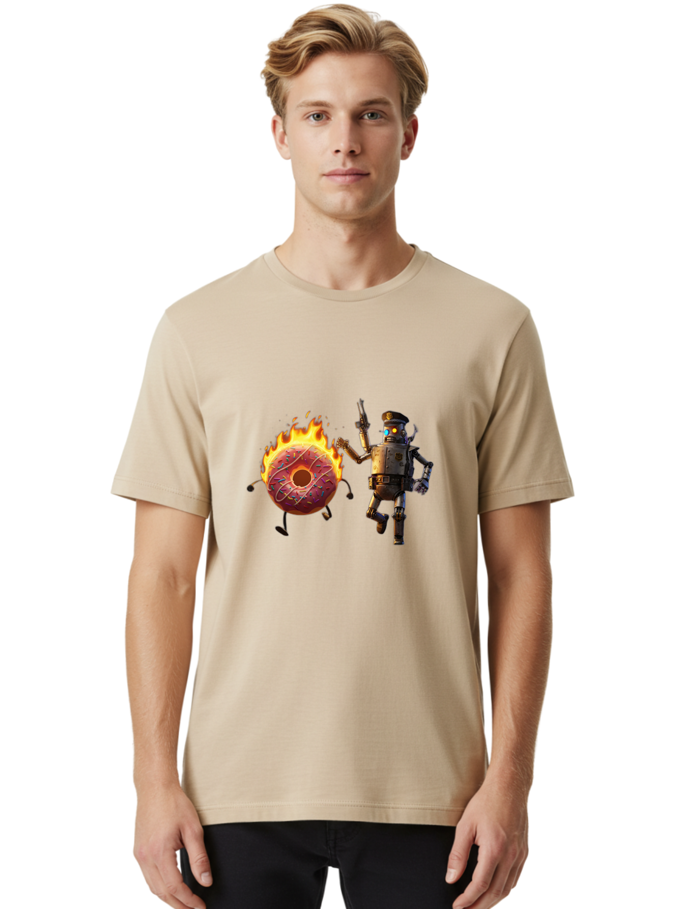 Robot-And-Donut Men'S Graphic Tee, 100% Cotton, Comfortable Casual Summer Wear, Machine Washable, Vintage Camera, Old Camera, Antique Camera, Black Camera, Classic Photography, Photography Equipment, Nostalgic Device, Film Camera, Camera Art Ban324