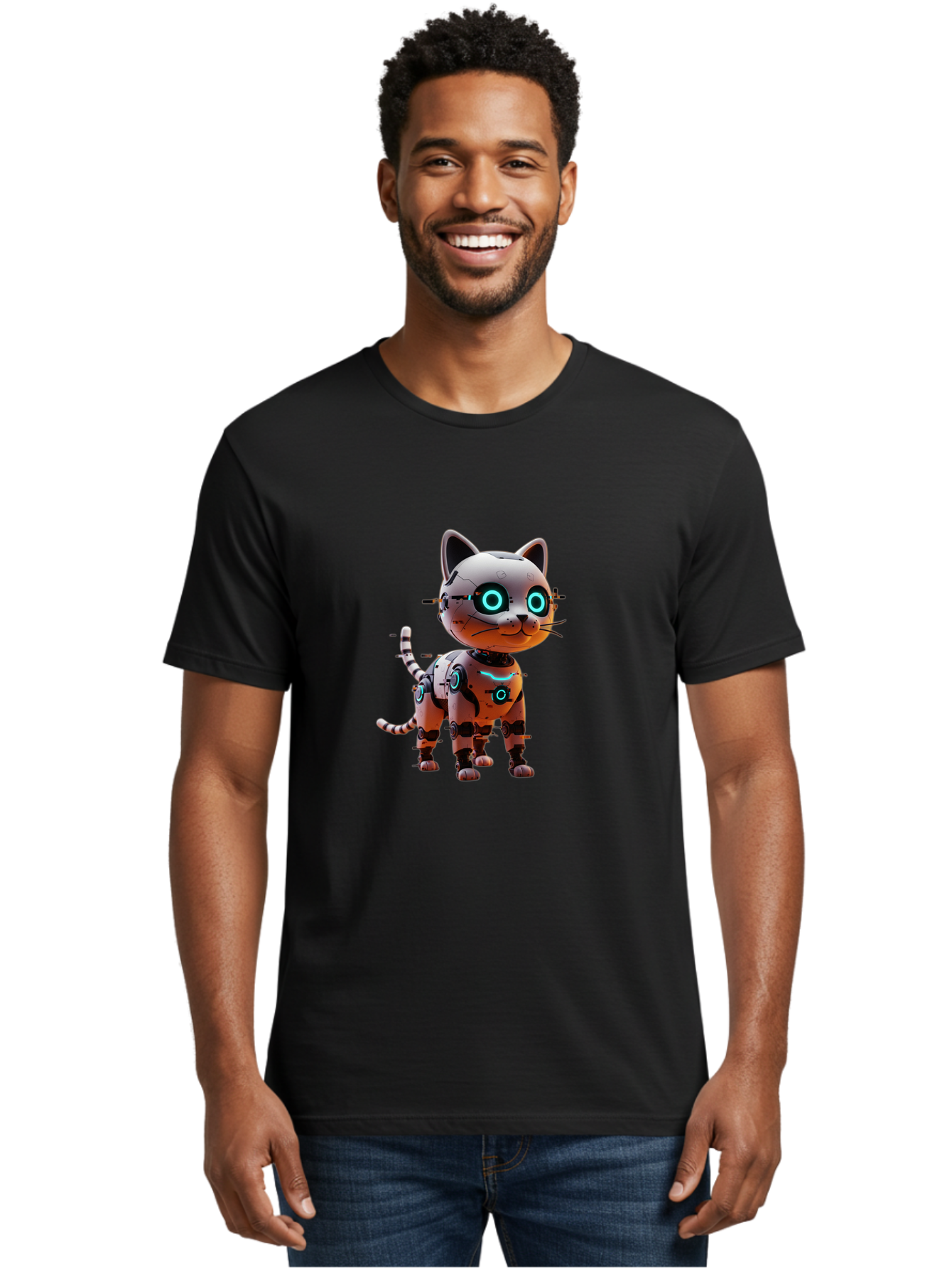 Robot-Cat-1 Men'S Graphic Tee, 100% Cotton, Comfortable Casual Summer Wear, Machine Washable, Vintage Camera, Old Camera, Antique Camera, Black Camera, Classic Photography, Photography Equipment, Nostalgic Device, Film Camera, Camera Art Ban326