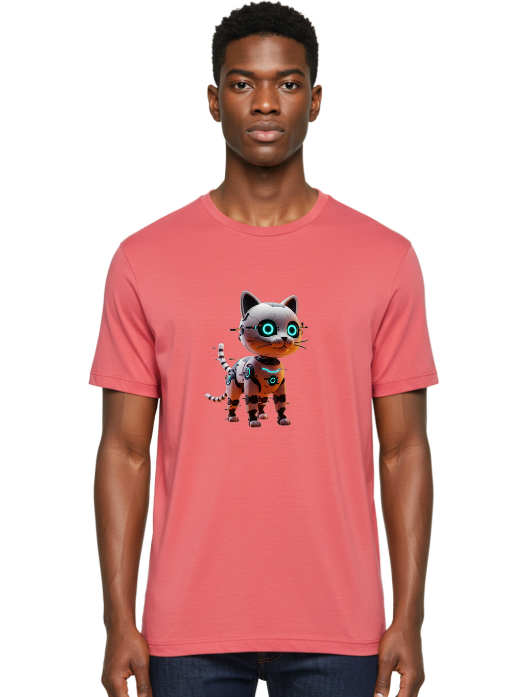 Robot-Cat-1 Men'S Graphic Tee, 100% Cotton, Comfortable Casual Summer Wear, Machine Washable, Vintage Camera, Old Camera, Antique Camera, Black Camera, Classic Photography, Photography Equipment, Nostalgic Device, Film Camera, Camera Art Ban326