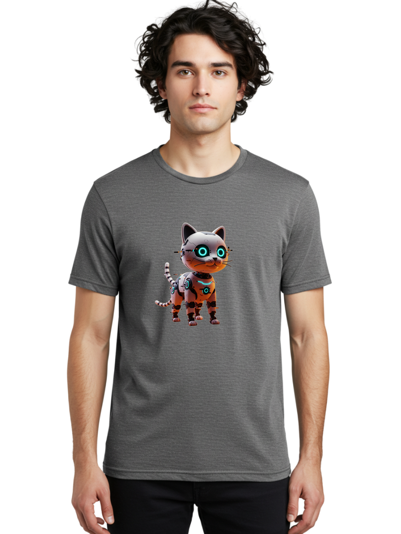Robot-Cat-1 Men'S Graphic Tee, 100% Cotton, Comfortable Casual Summer Wear, Machine Washable, Vintage Camera, Old Camera, Antique Camera, Black Camera, Classic Photography, Photography Equipment, Nostalgic Device, Film Camera, Camera Art Ban326