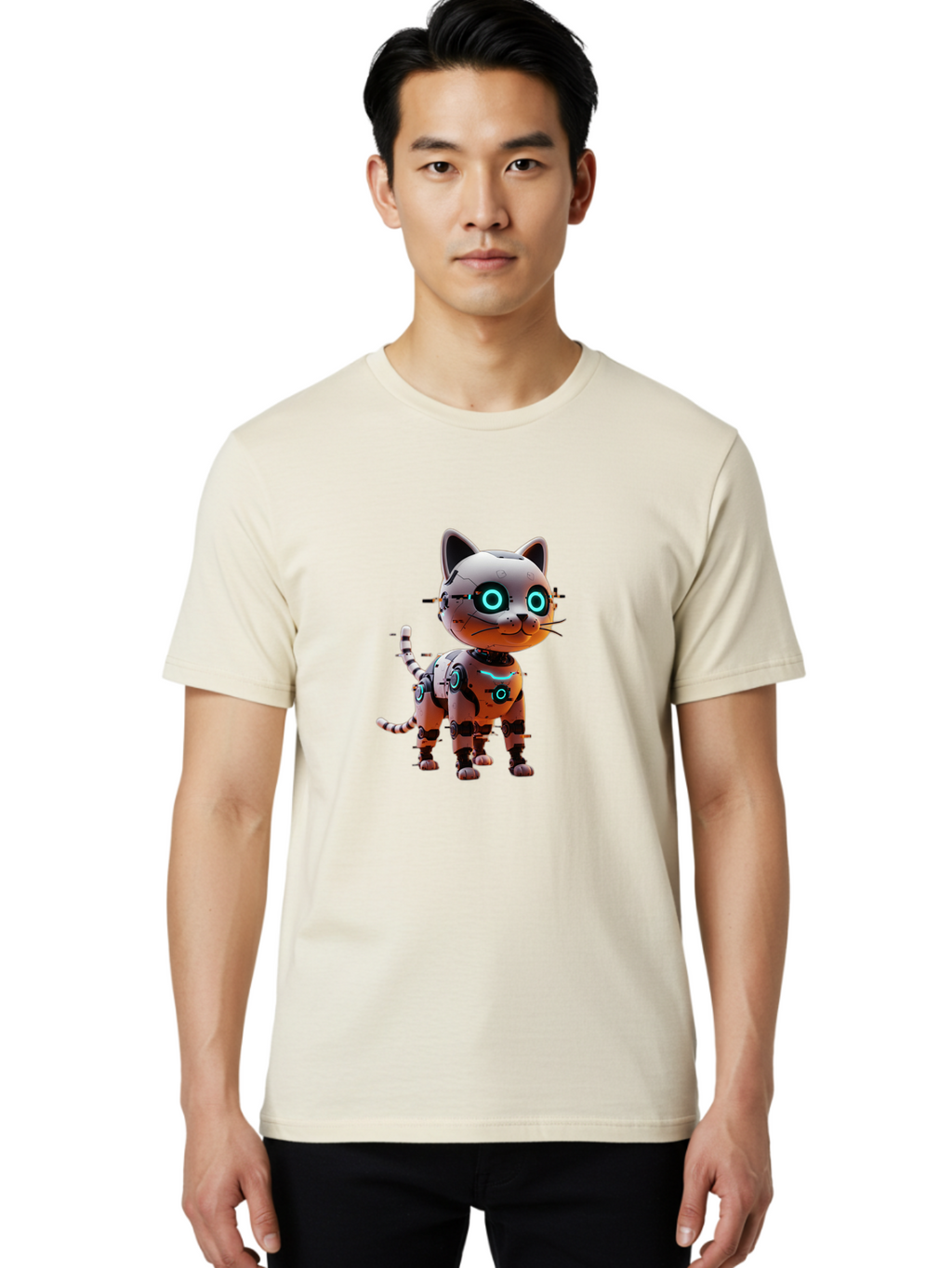 Robot-Cat-1 Men'S Graphic Tee, 100% Cotton, Comfortable Casual Summer Wear, Machine Washable, Vintage Camera, Old Camera, Antique Camera, Black Camera, Classic Photography, Photography Equipment, Nostalgic Device, Film Camera, Camera Art Ban326