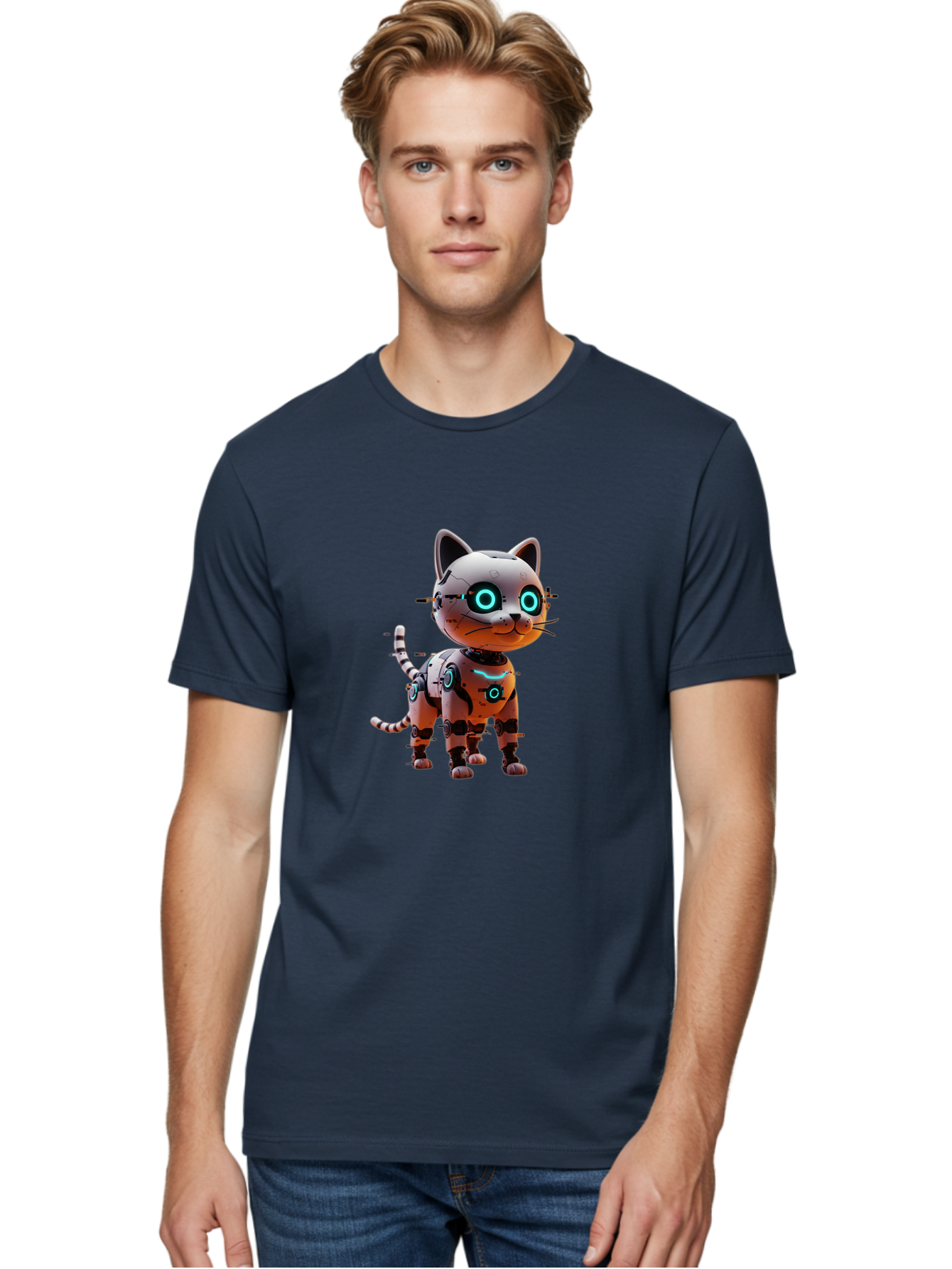 Robot-Cat-1 Men'S Graphic Tee, 100% Cotton, Comfortable Casual Summer Wear, Machine Washable, Vintage Camera, Old Camera, Antique Camera, Black Camera, Classic Photography, Photography Equipment, Nostalgic Device, Film Camera, Camera Art Ban326