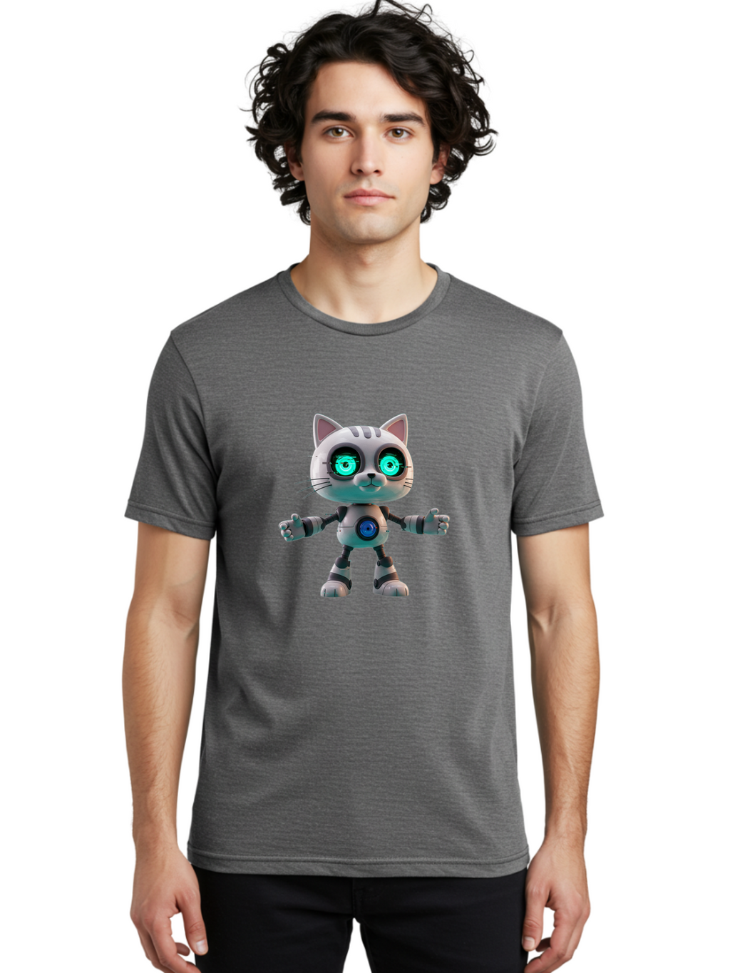 Robot-Cat-2 Men'S Graphic Tee, 100% Cotton, Comfortable Casual Summer Wear, Machine Washable, Vintage Camera, Old Camera, Antique Camera, Black Camera, Classic Photography, Photography Equipment, Nostalgic Device, Film Camera, Camera Art Ban327