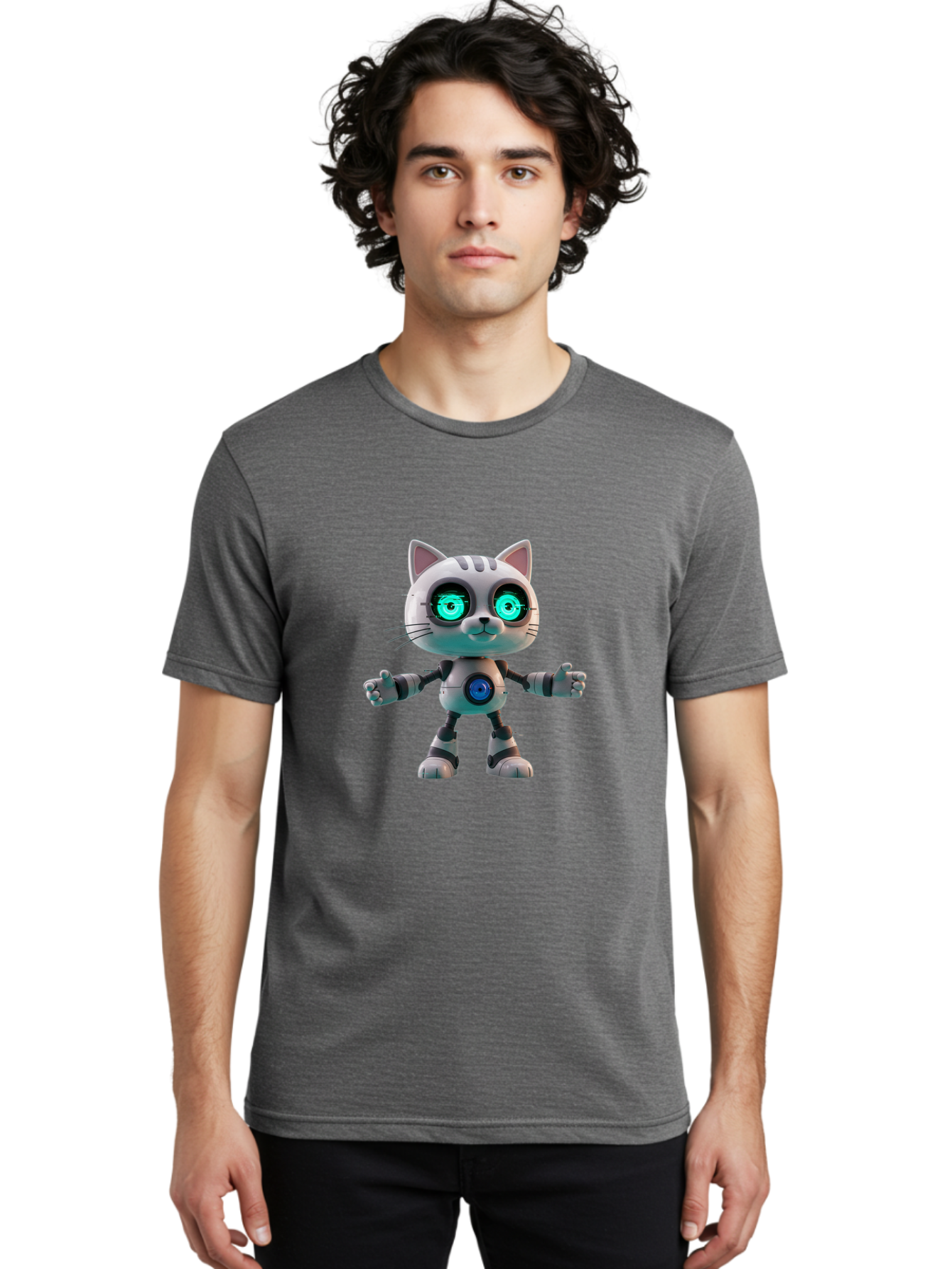 Robot-Cat-2 Men'S Graphic Tee, 100% Cotton, Comfortable Casual Summer Wear, Machine Washable, Vintage Camera, Old Camera, Antique Camera, Black Camera, Classic Photography, Photography Equipment, Nostalgic Device, Film Camera, Camera Art Ban327