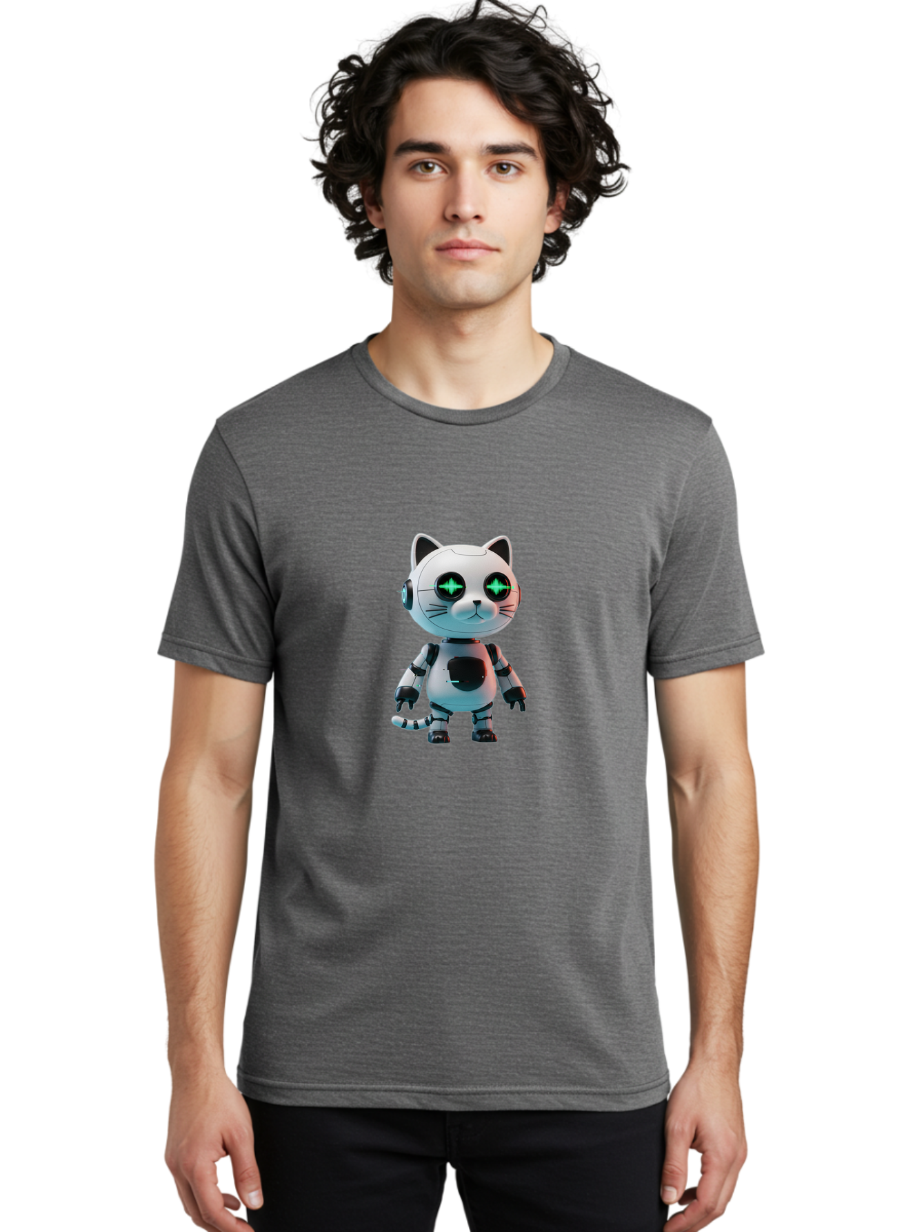 Robot-Cat-4 Men'S Graphic Tee, 100% Cotton, Comfortable Casual Summer Wear, Machine Washable, Vintage Camera, Old Camera, Antique Camera, Black Camera, Classic Photography, Photography Equipment, Nostalgic Device, Film Camera, Camera Art Ban329
