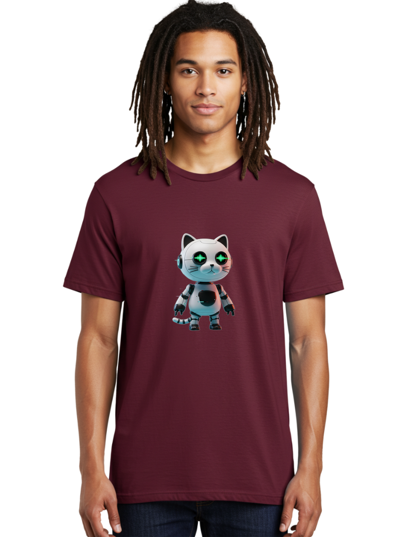Robot-Cat-4 Men'S Graphic Tee, 100% Cotton, Comfortable Casual Summer Wear, Machine Washable, Vintage Camera, Old Camera, Antique Camera, Black Camera, Classic Photography, Photography Equipment, Nostalgic Device, Film Camera, Camera Art Ban329