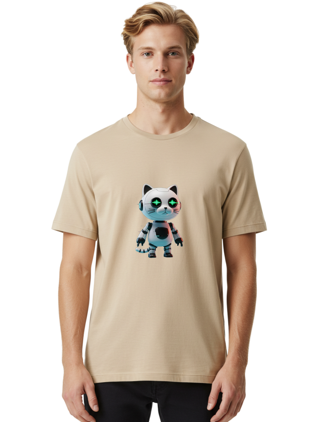 Robot-Cat-4 Men'S Graphic Tee, 100% Cotton, Comfortable Casual Summer Wear, Machine Washable, Vintage Camera, Old Camera, Antique Camera, Black Camera, Classic Photography, Photography Equipment, Nostalgic Device, Film Camera, Camera Art Ban329