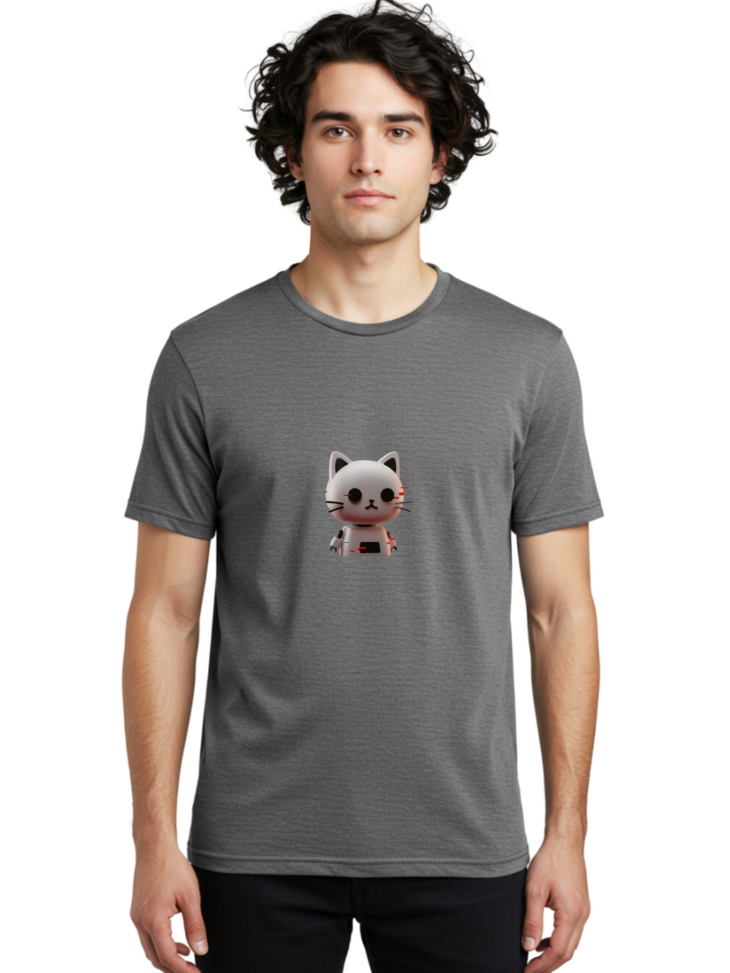 Robot-Cat-5 Men'S Graphic Tee, 100% Cotton, Comfortable Casual Summer Wear, Machine Washable, Vintage Camera, Old Camera, Antique Camera, Black Camera, Classic Photography, Photography Equipment, Nostalgic Device, Film Camera, Camera Art Ban330