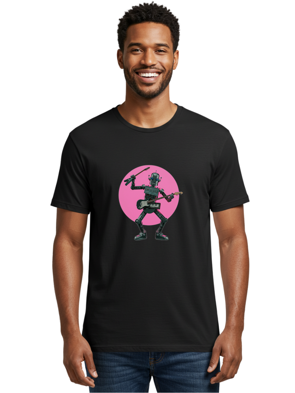Robot-Guitarist Men'S Graphic Tee, 100% Cotton, Comfortable Casual Summer Wear, Machine Washable, Vintage Camera, Old Camera, Antique Camera, Black Camera, Classic Photography, Photography Equipment, Nostalgic Device, Film Camera, Camera Art Ban340