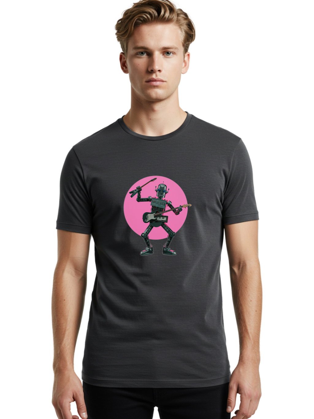 Robot-Guitarist Men'S Graphic Tee, 100% Cotton, Comfortable Casual Summer Wear, Machine Washable, Vintage Camera, Old Camera, Antique Camera, Black Camera, Classic Photography, Photography Equipment, Nostalgic Device, Film Camera, Camera Art Ban340