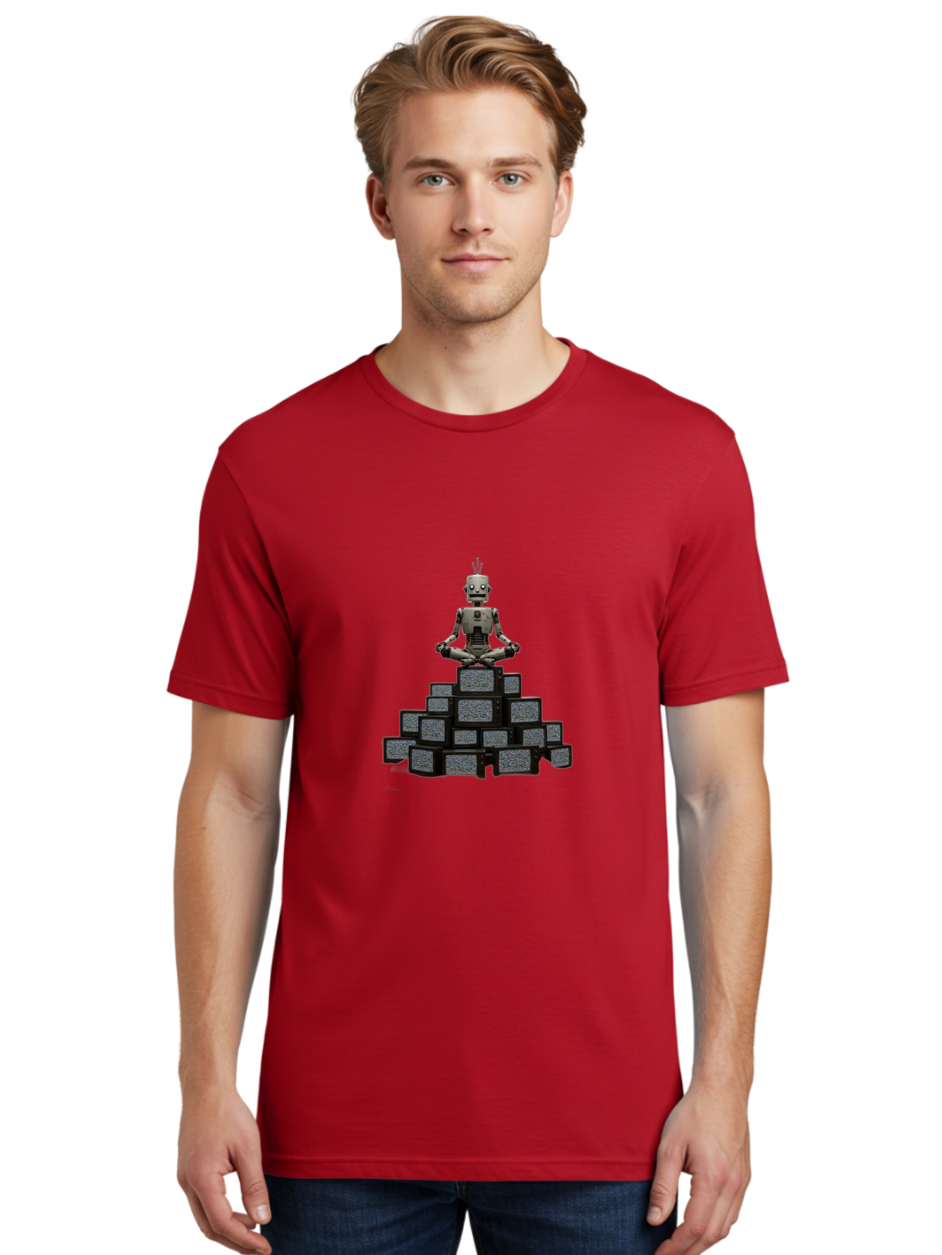 Robot-In-Meditation-Pose-1 Men'S Graphic Tee, 100% Cotton, Comfortable Casual Summer Wear, Machine Washable, Vintage Camera, Old Camera, Antique Camera, Black Camera, Classic Photography, Photography Equipment, Nostalgic Device, Film Camera, Ban341