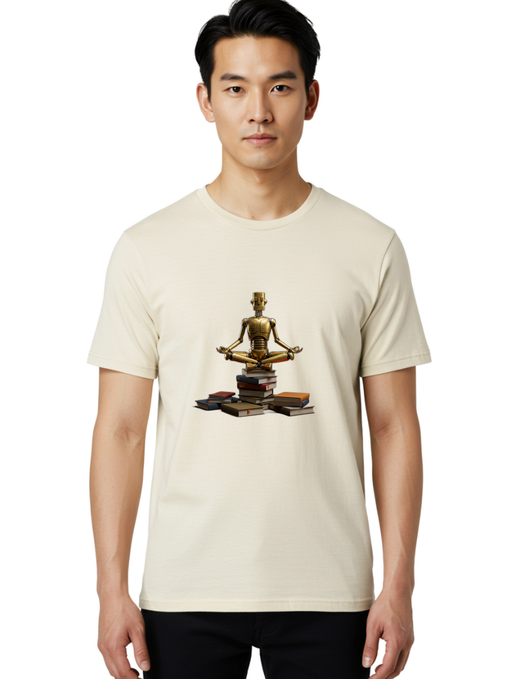 Robot-In-Meditation-Pose Men'S Graphic Tee, 100% Cotton, Comfortable Casual Summer Wear, Machine Washable, Vintage Camera, Old Camera, Antique Camera, Black Camera, Classic Photography, Photography Equipment, Nostalgic Device, Film Camera, Ban342