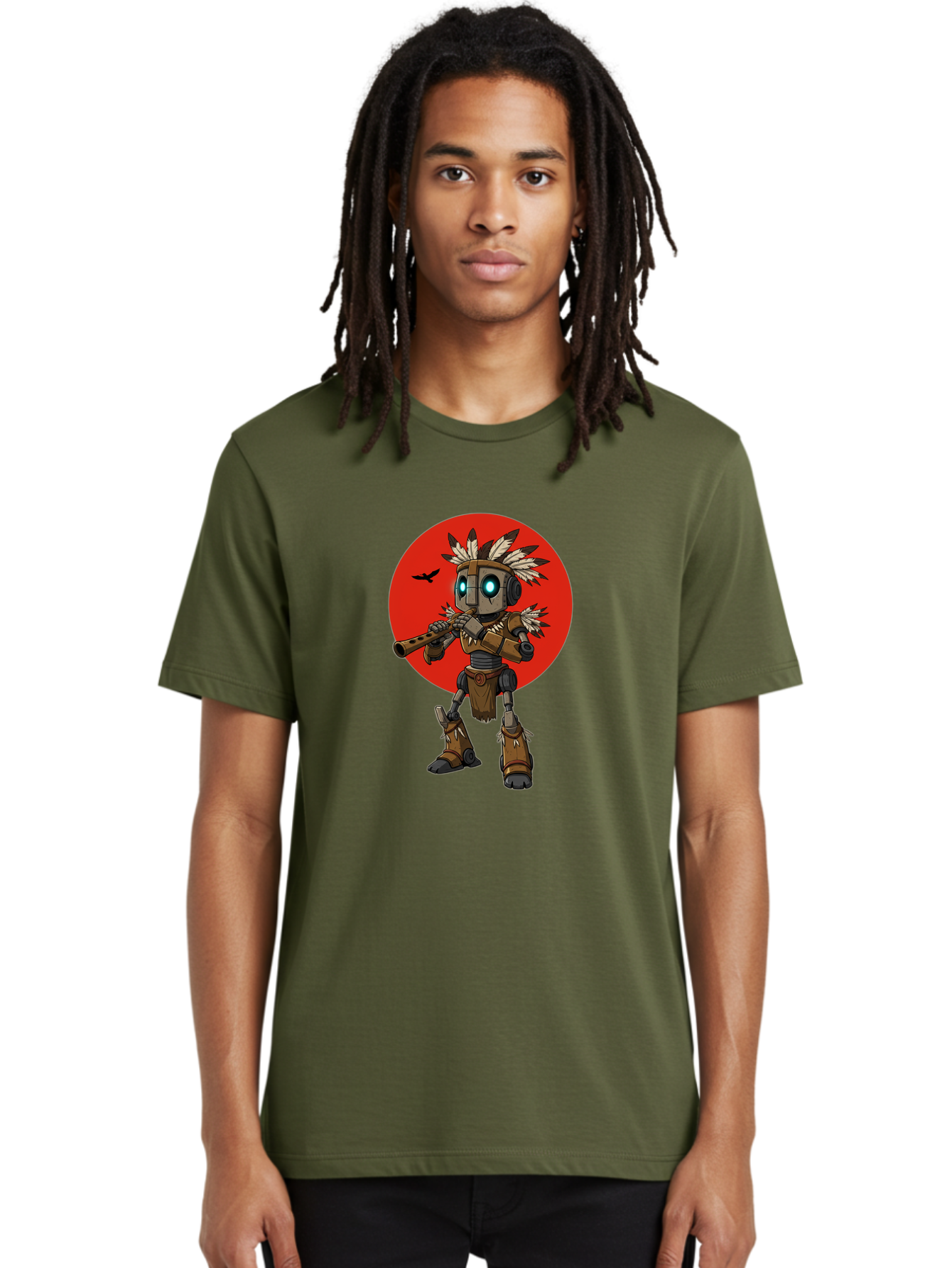 Robot-In-Native-Headdress Men'S Graphic Tee, 100% Cotton, Comfortable Casual Summer Wear, Machine Washable, Vintage Camera, Old Camera, Antique Camera, Black Camera, Classic Photography, Photography Equipment, Nostalgic Device, Film Camera, Ban343
