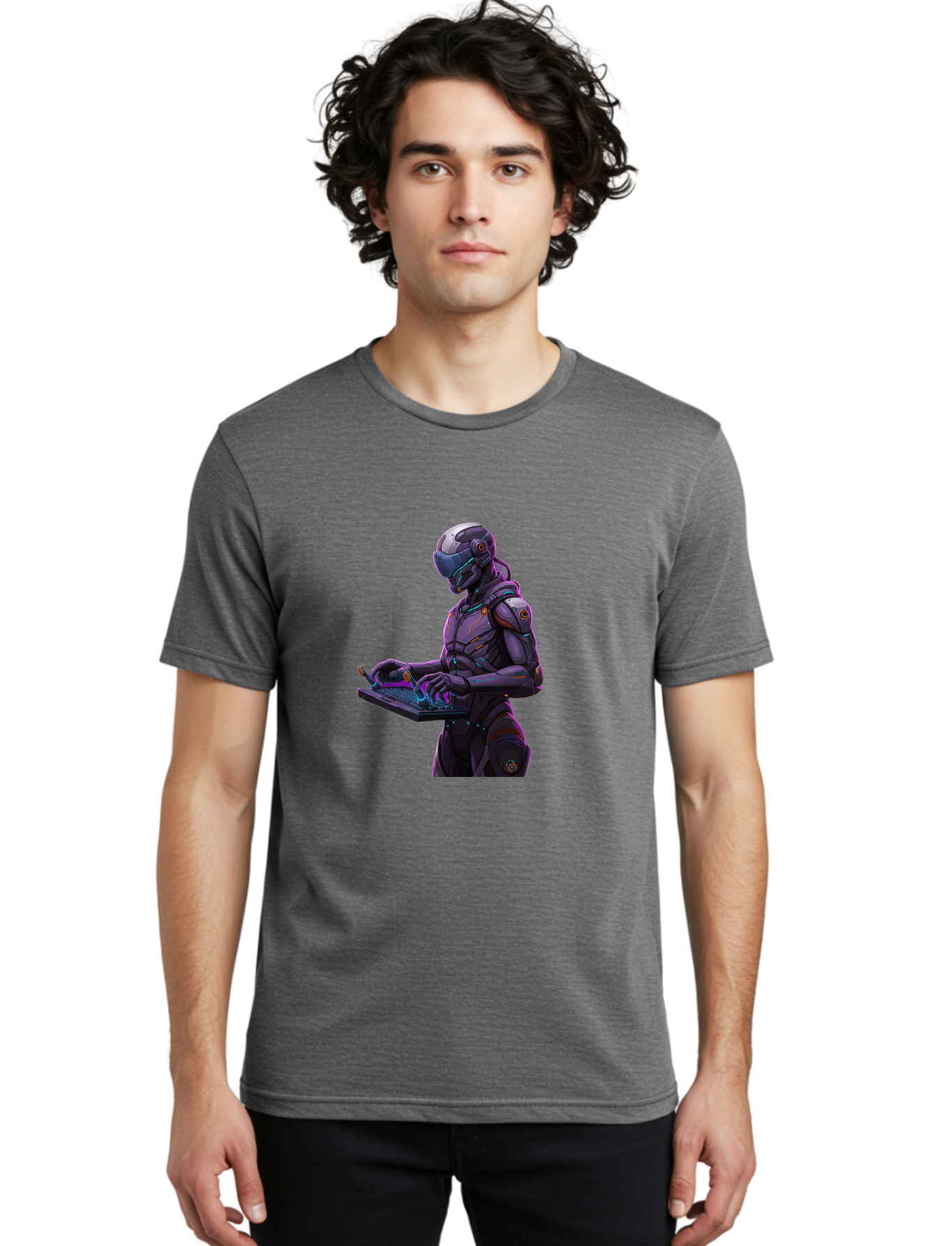 Robot-On-Laptop Men'S Graphic Tee, 100% Cotton, Comfortable Casual Summer Wear, Machine Washable, Vintage Camera, Old Camera, Antique Camera, Black Camera, Classic Photography, Photography Equipment, Nostalgic Device, Film Camera, Camera Art Ban344