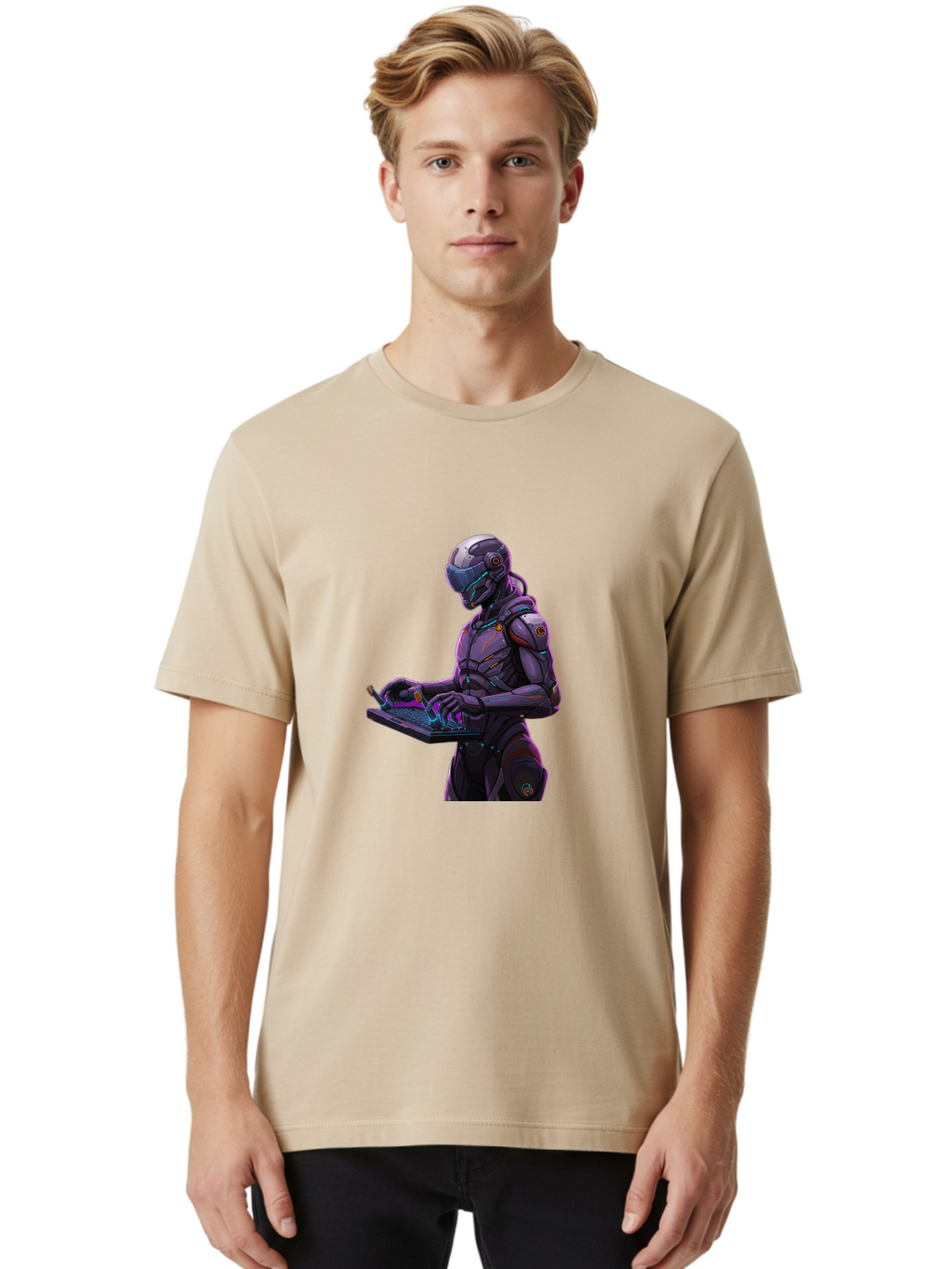 Robot-On-Laptop Men'S Graphic Tee, 100% Cotton, Comfortable Casual Summer Wear, Machine Washable, Vintage Camera, Old Camera, Antique Camera, Black Camera, Classic Photography, Photography Equipment, Nostalgic Device, Film Camera, Camera Art Ban344
