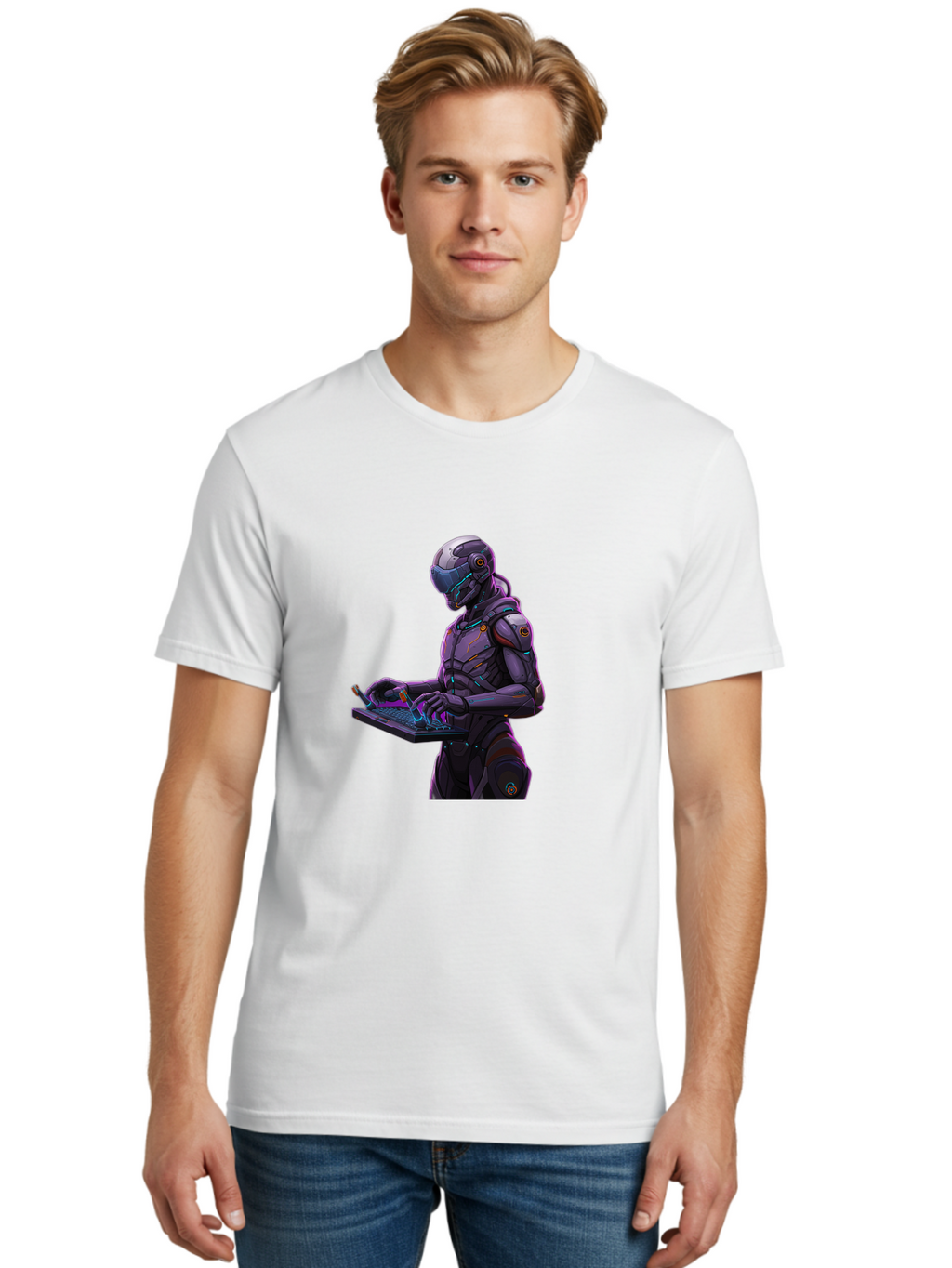 Robot-On-Laptop Men'S Graphic Tee, 100% Cotton, Comfortable Casual Summer Wear, Machine Washable, Vintage Camera, Old Camera, Antique Camera, Black Camera, Classic Photography, Photography Equipment, Nostalgic Device, Film Camera, Camera Art Ban344