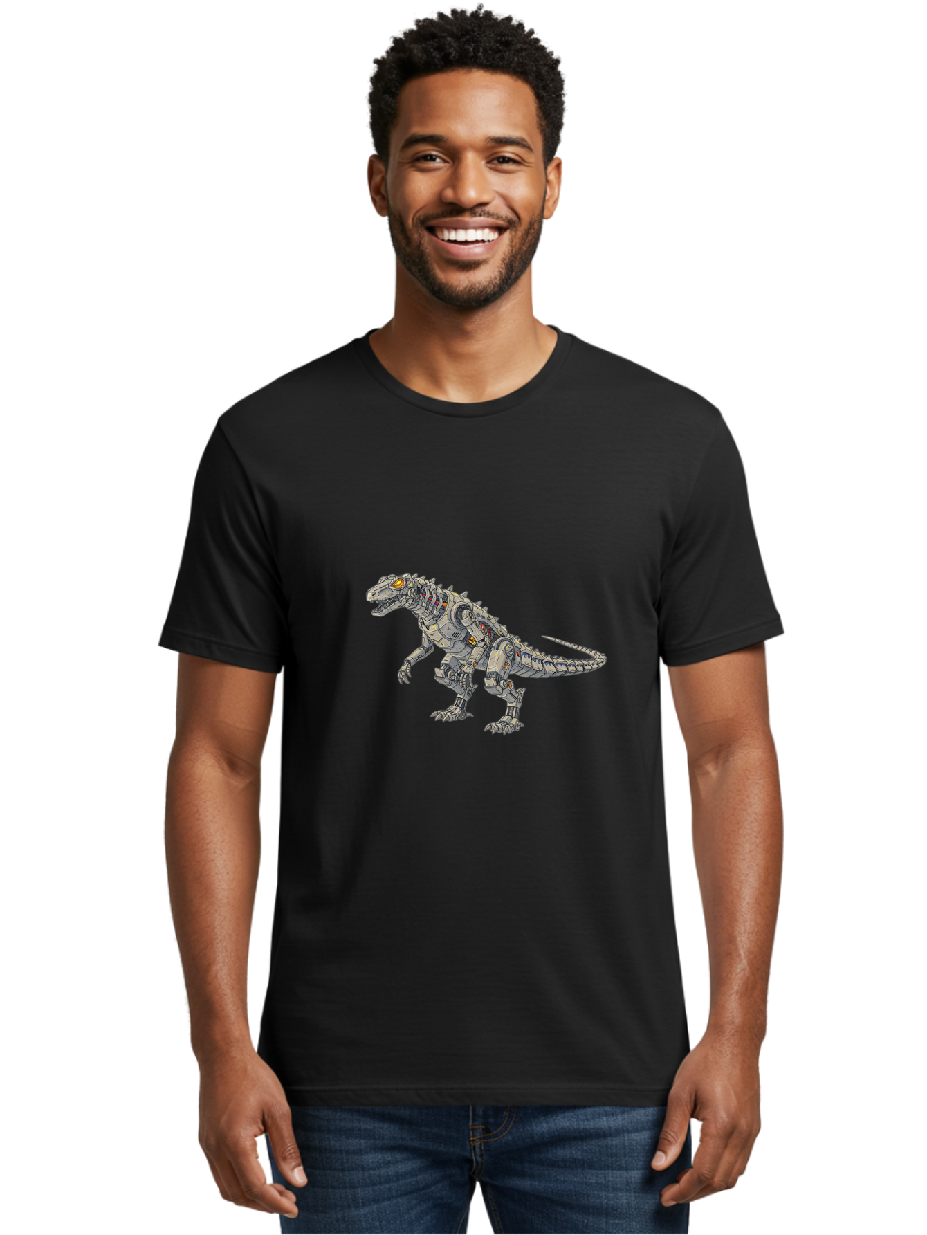 Robot-T-Rex Men'S Graphic Tee, 100% Cotton, Comfortable Casual Summer Wear, Machine Washable, Vintage Camera, Old Camera, Antique Camera, Black Camera, Classic Photography, Photography Equipment, Nostalgic Device, Film Camera, Camera Art Ban348