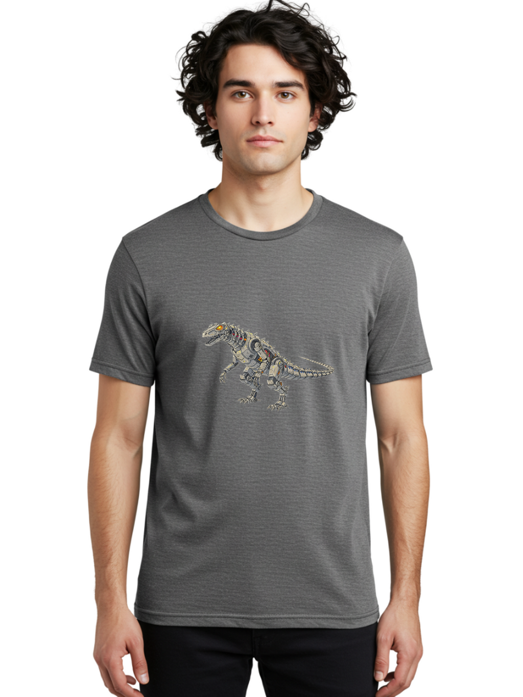 Robot-T-Rex Men'S Graphic Tee, 100% Cotton, Comfortable Casual Summer Wear, Machine Washable, Vintage Camera, Old Camera, Antique Camera, Black Camera, Classic Photography, Photography Equipment, Nostalgic Device, Film Camera, Camera Art Ban348