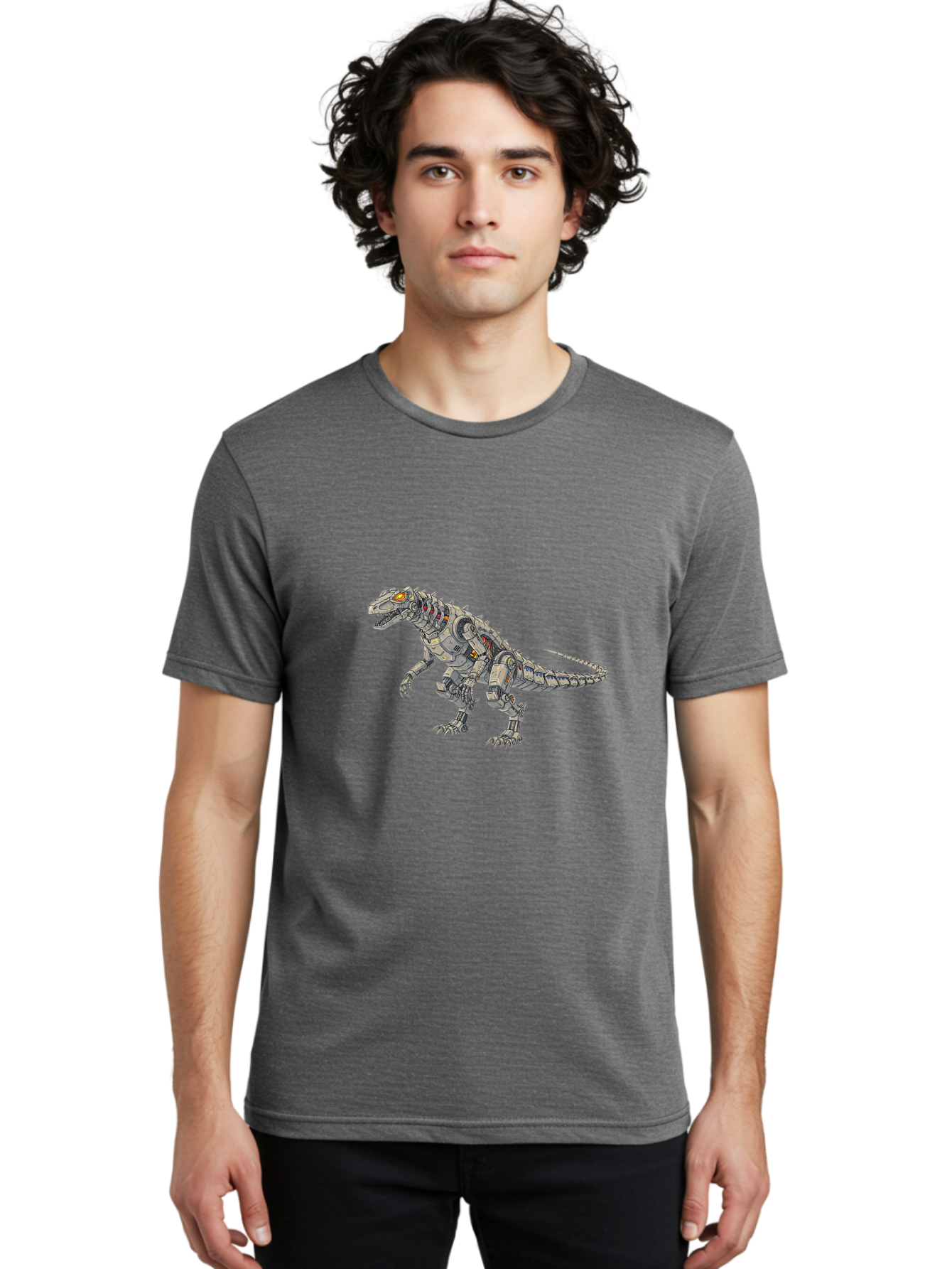 Robot-T-Rex Men'S Graphic Tee, 100% Cotton, Comfortable Casual Summer Wear, Machine Washable, Vintage Camera, Old Camera, Antique Camera, Black Camera, Classic Photography, Photography Equipment, Nostalgic Device, Film Camera, Camera Art Ban348