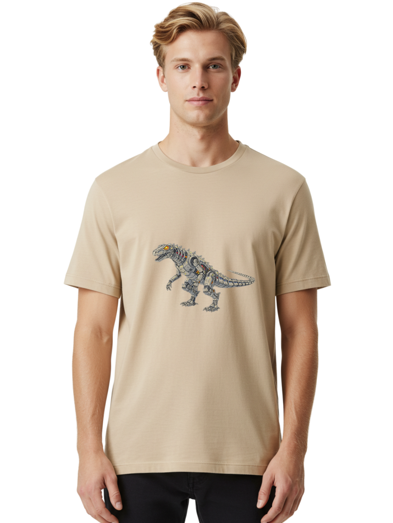 Robot-T-Rex Men'S Graphic Tee, 100% Cotton, Comfortable Casual Summer Wear, Machine Washable, Vintage Camera, Old Camera, Antique Camera, Black Camera, Classic Photography, Photography Equipment, Nostalgic Device, Film Camera, Camera Art Ban348
