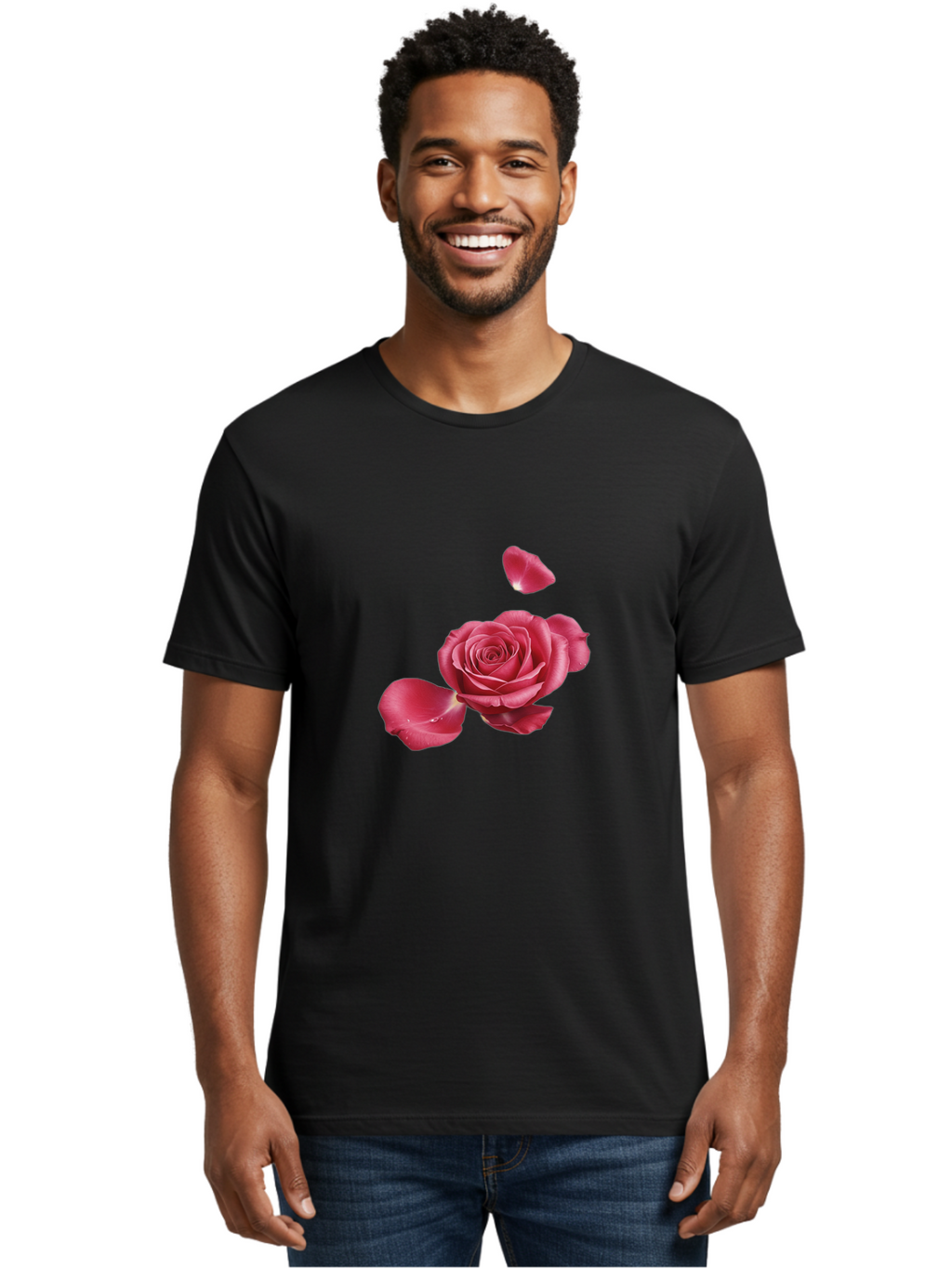 Rose-With-Falling-Petals Men'S Graphic Tee, 100% Cotton, Comfortable Casual Summer Wear, Machine Washable, Vintage Camera, Old Camera, Antique Camera, Black Camera, Classic Photography, Photography Equipment, Nostalgic Device, Film Camera, Ban363