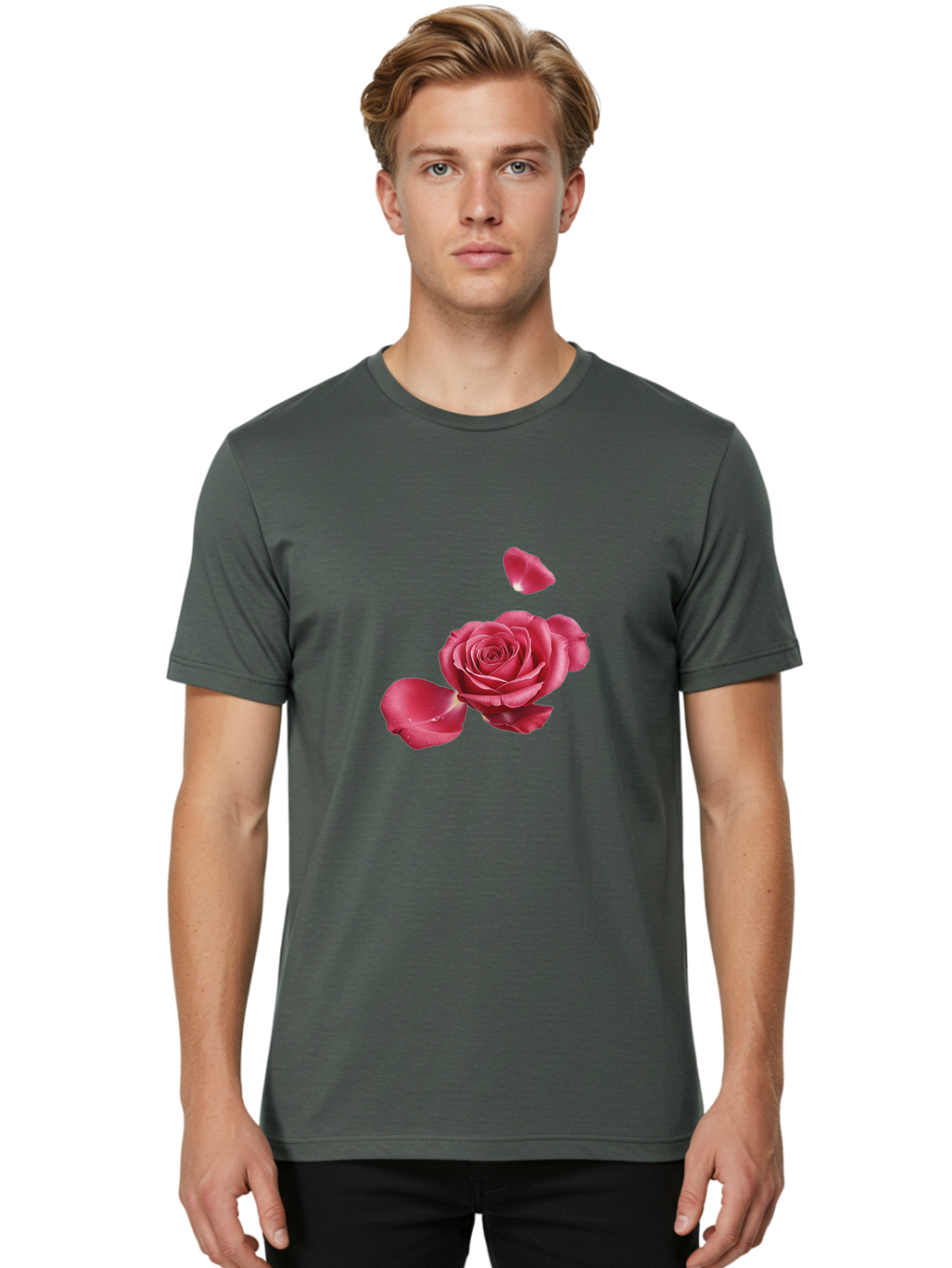 Rose-With-Falling-Petals Men'S Graphic Tee, 100% Cotton, Comfortable Casual Summer Wear, Machine Washable, Vintage Camera, Old Camera, Antique Camera, Black Camera, Classic Photography, Photography Equipment, Nostalgic Device, Film Camera, Ban363