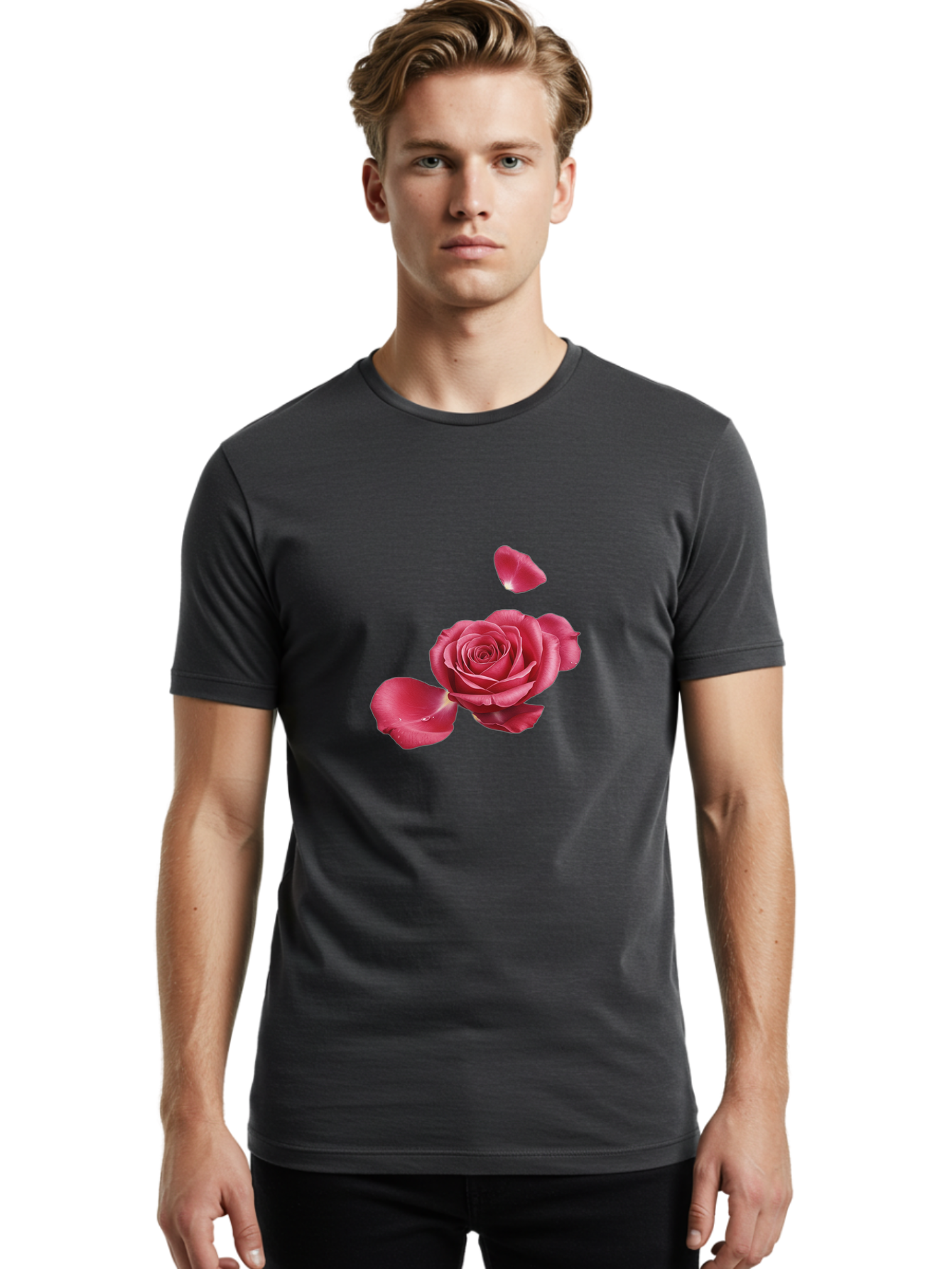 Rose-With-Falling-Petals Men'S Graphic Tee, 100% Cotton, Comfortable Casual Summer Wear, Machine Washable, Vintage Camera, Old Camera, Antique Camera, Black Camera, Classic Photography, Photography Equipment, Nostalgic Device, Film Camera, Ban363