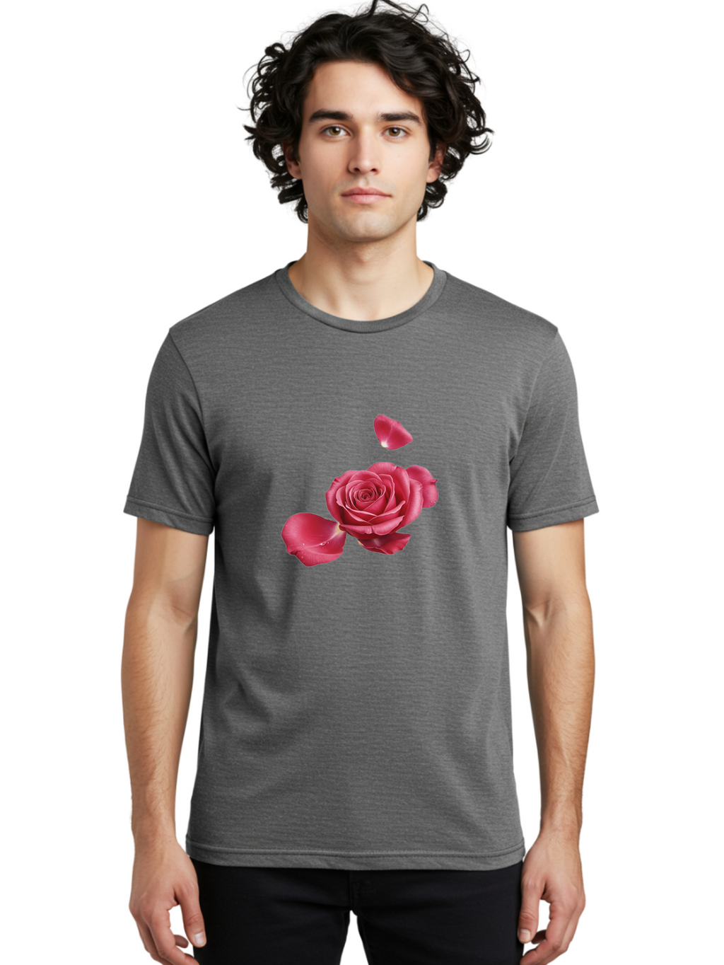 Rose-With-Falling-Petals Men'S Graphic Tee, 100% Cotton, Comfortable Casual Summer Wear, Machine Washable, Vintage Camera, Old Camera, Antique Camera, Black Camera, Classic Photography, Photography Equipment, Nostalgic Device, Film Camera, Ban363