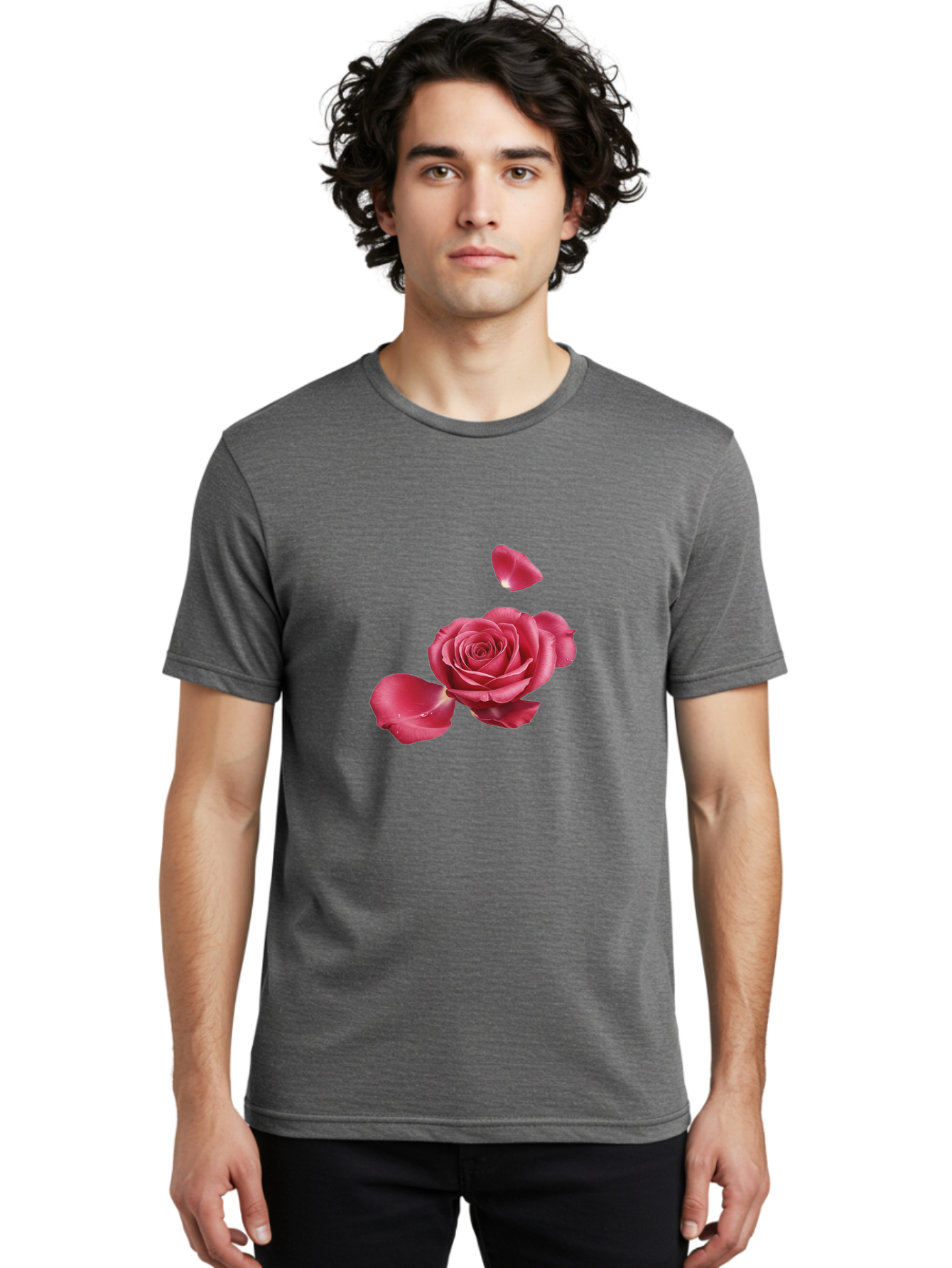 Rose-With-Falling-Petals Men'S Graphic Tee, 100% Cotton, Comfortable Casual Summer Wear, Machine Washable, Vintage Camera, Old Camera, Antique Camera, Black Camera, Classic Photography, Photography Equipment, Nostalgic Device, Film Camera, Ban363