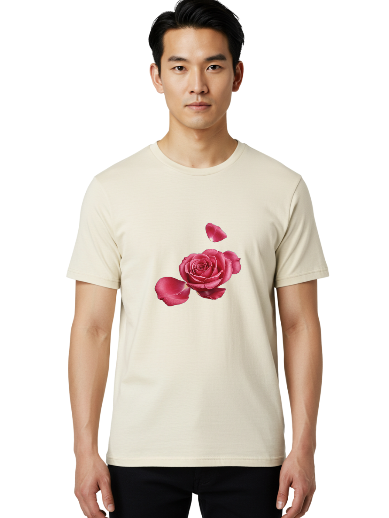 Rose-With-Falling-Petals Men'S Graphic Tee, 100% Cotton, Comfortable Casual Summer Wear, Machine Washable, Vintage Camera, Old Camera, Antique Camera, Black Camera, Classic Photography, Photography Equipment, Nostalgic Device, Film Camera, Ban363