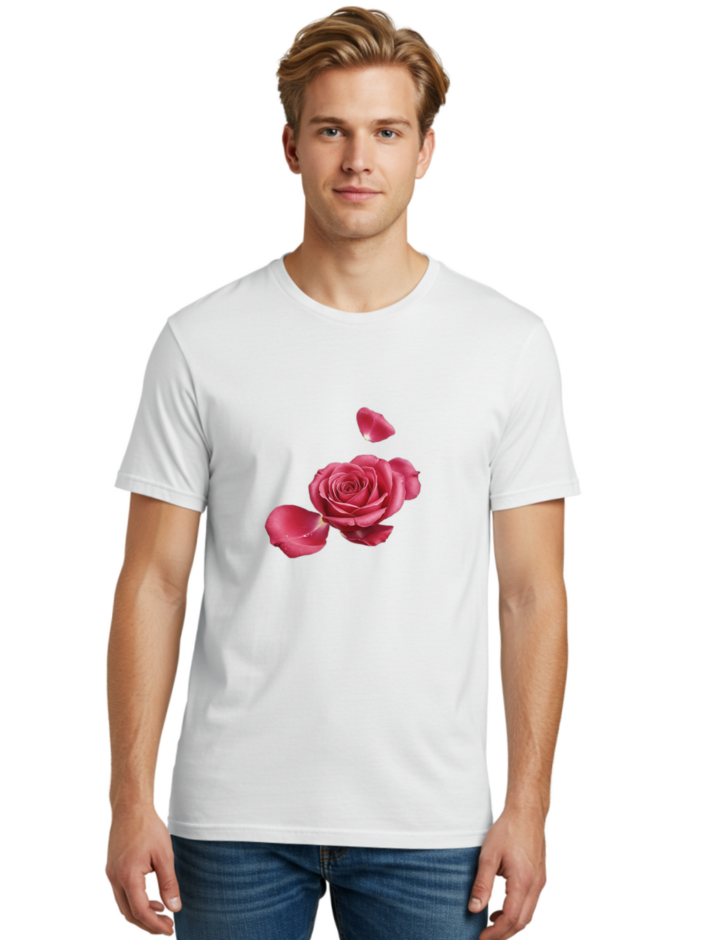 Rose-With-Falling-Petals Men'S Graphic Tee, 100% Cotton, Comfortable Casual Summer Wear, Machine Washable, Vintage Camera, Old Camera, Antique Camera, Black Camera, Classic Photography, Photography Equipment, Nostalgic Device, Film Camera, Ban363