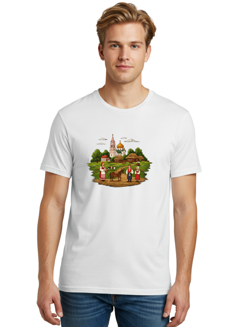 Russian-Village-Scene Men'S Graphic Tee, 100% Cotton, Comfortable Casual Summer Wear, Machine Washable, Vintage Camera, Old Camera, Antique Camera, Black Camera, Classic Photography, Photography Equipment, Nostalgic Device, Film Camera, Ban384