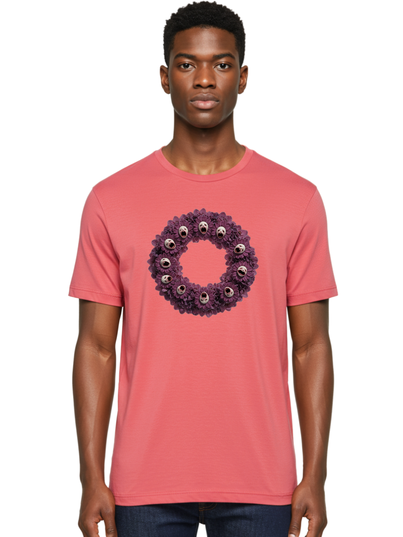Scream-Faces-Wreath Men'S Graphic Tee, 100% Cotton, Comfortable Casual Summer Wear, Machine Washable, Vintage Camera, Old Camera, Antique Camera, Black Camera, Classic Photography, Photography Equipment, Nostalgic Device, Film Camera, Ban436