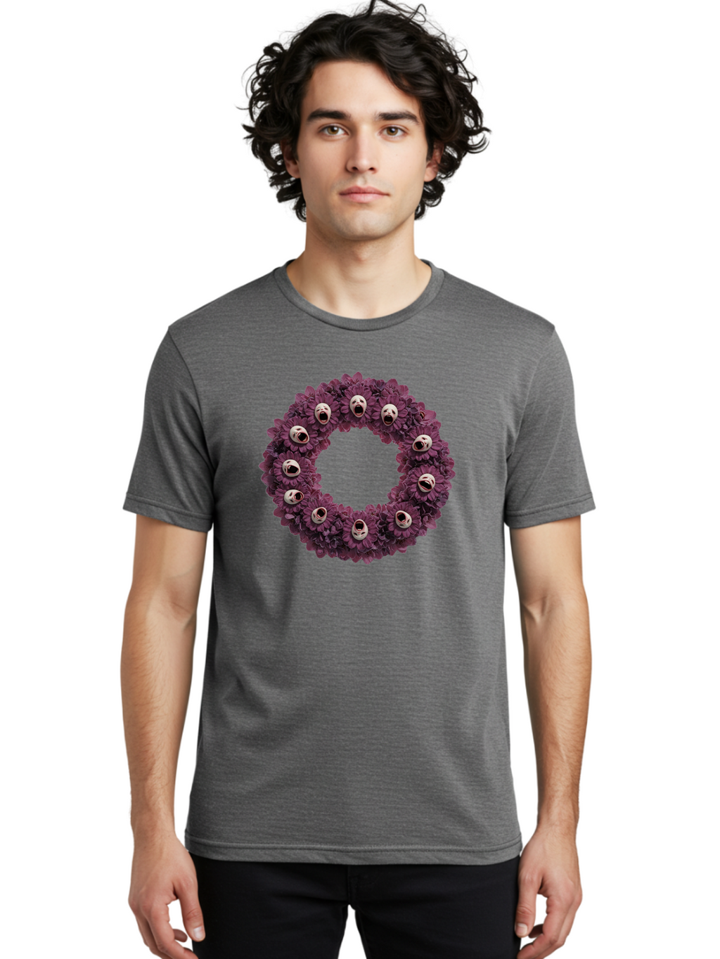 Scream-Faces-Wreath Men'S Graphic Tee, 100% Cotton, Comfortable Casual Summer Wear, Machine Washable, Vintage Camera, Old Camera, Antique Camera, Black Camera, Classic Photography, Photography Equipment, Nostalgic Device, Film Camera, Ban436