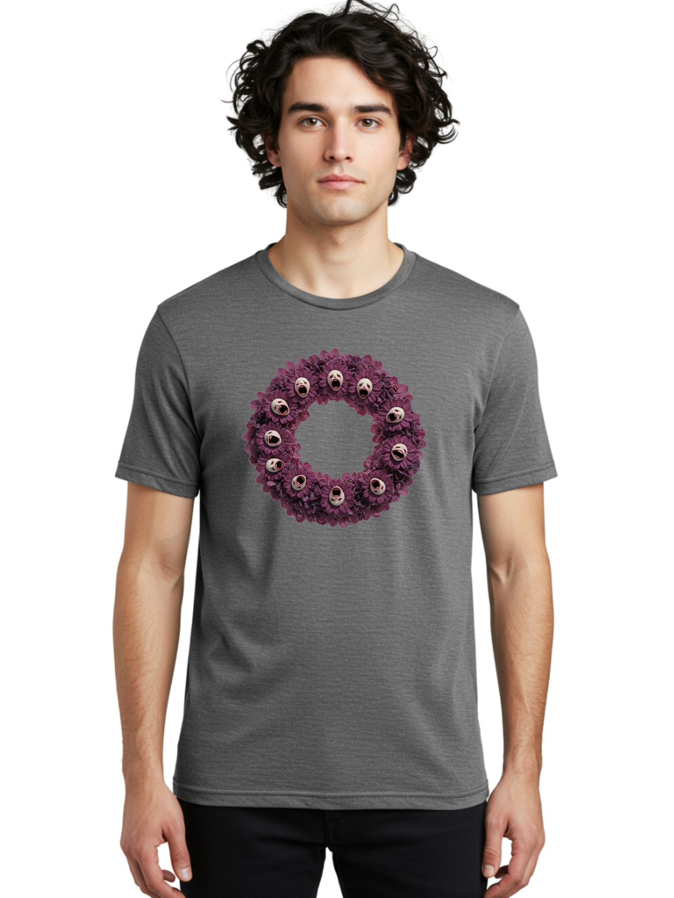 Scream-Faces-Wreath Men'S Graphic Tee, 100% Cotton, Comfortable Casual Summer Wear, Machine Washable, Vintage Camera, Old Camera, Antique Camera, Black Camera, Classic Photography, Photography Equipment, Nostalgic Device, Film Camera, Ban436