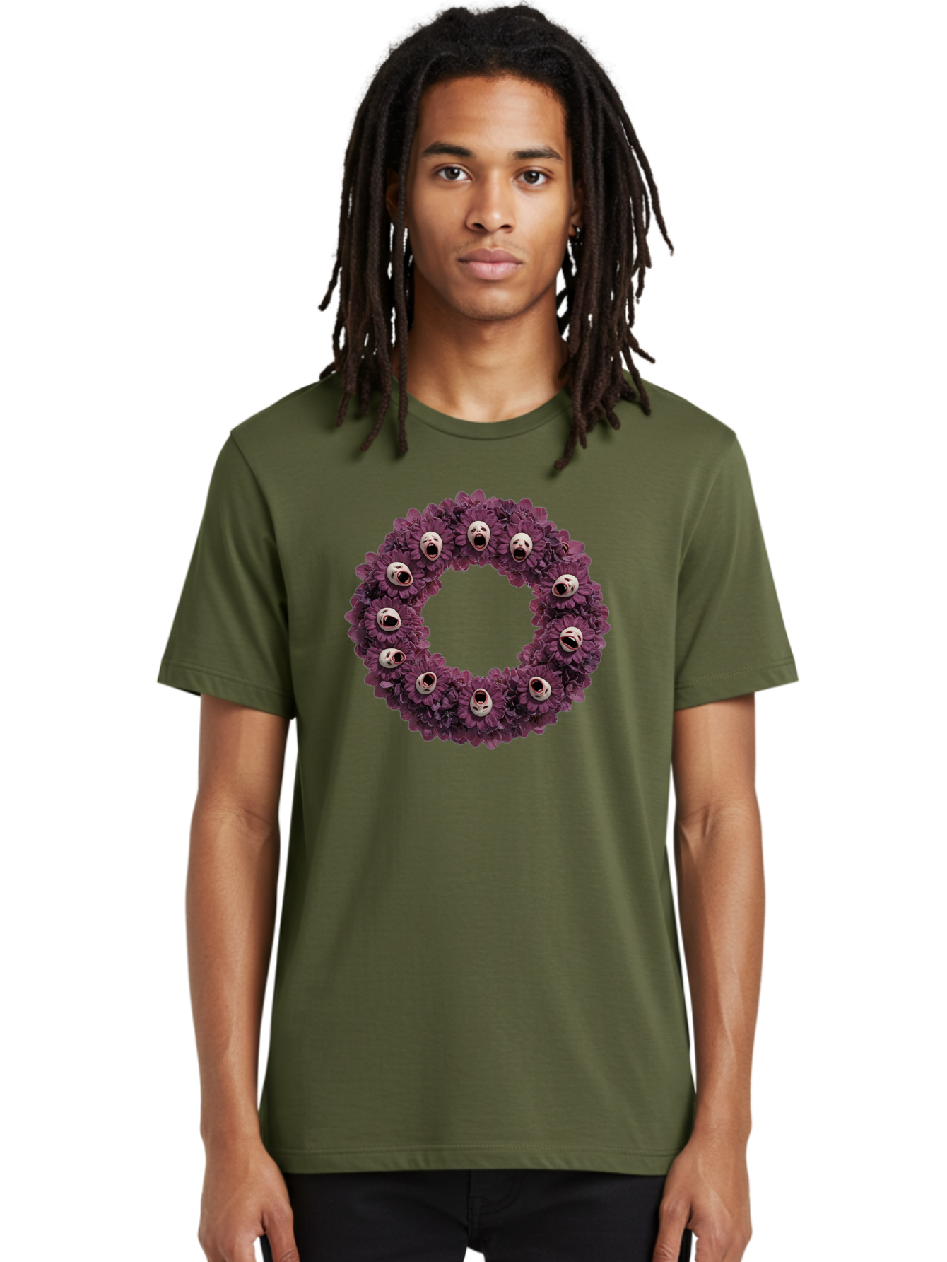 Scream-Faces-Wreath Men'S Graphic Tee, 100% Cotton, Comfortable Casual Summer Wear, Machine Washable, Vintage Camera, Old Camera, Antique Camera, Black Camera, Classic Photography, Photography Equipment, Nostalgic Device, Film Camera, Ban436