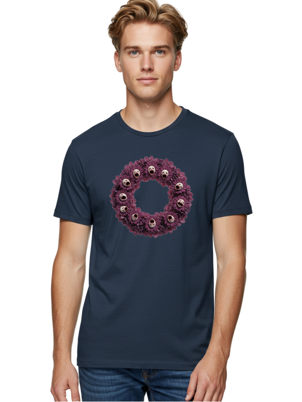 Scream-Faces-Wreath Men'S Graphic Tee, 100% Cotton, Comfortable Casual Summer Wear, Machine Washable, Vintage Camera, Old Camera, Antique Camera, Black Camera, Classic Photography, Photography Equipment, Nostalgic Device, Film Camera, Ban436