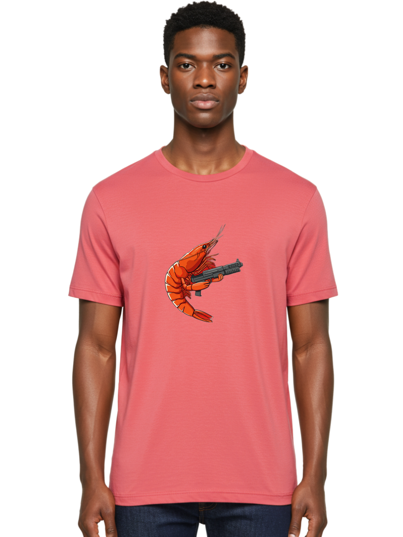 Shrimp-With-Gun-1 Men'S Graphic Tee, 100% Cotton, Comfortable Casual Summer Wear, Machine Washable, Vintage Camera, Old Camera, Antique Camera, Black Camera, Classic Photography, Photography Equipment, Nostalgic Device, Film Camera, Camera Art Ban460