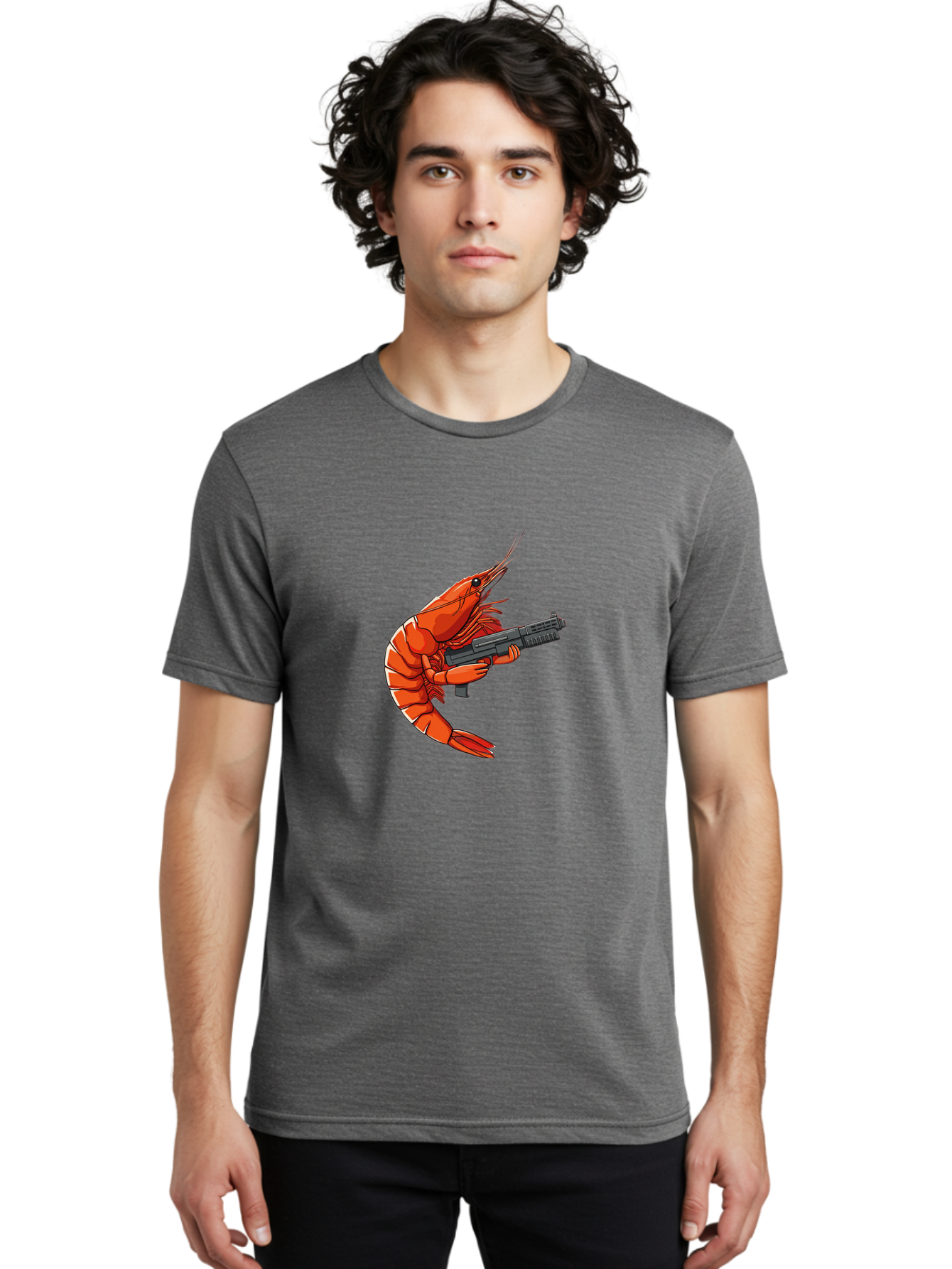 Shrimp-With-Gun-1 Men'S Graphic Tee, 100% Cotton, Comfortable Casual Summer Wear, Machine Washable, Vintage Camera, Old Camera, Antique Camera, Black Camera, Classic Photography, Photography Equipment, Nostalgic Device, Film Camera, Camera Art Ban460