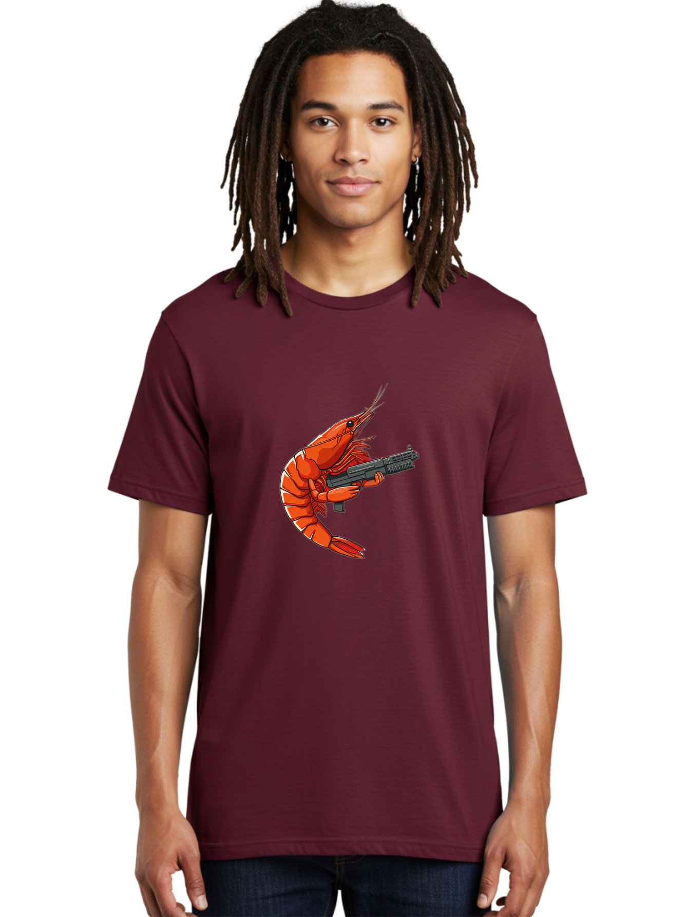 Shrimp-With-Gun-1 Men'S Graphic Tee, 100% Cotton, Comfortable Casual Summer Wear, Machine Washable, Vintage Camera, Old Camera, Antique Camera, Black Camera, Classic Photography, Photography Equipment, Nostalgic Device, Film Camera, Camera Art Ban460
