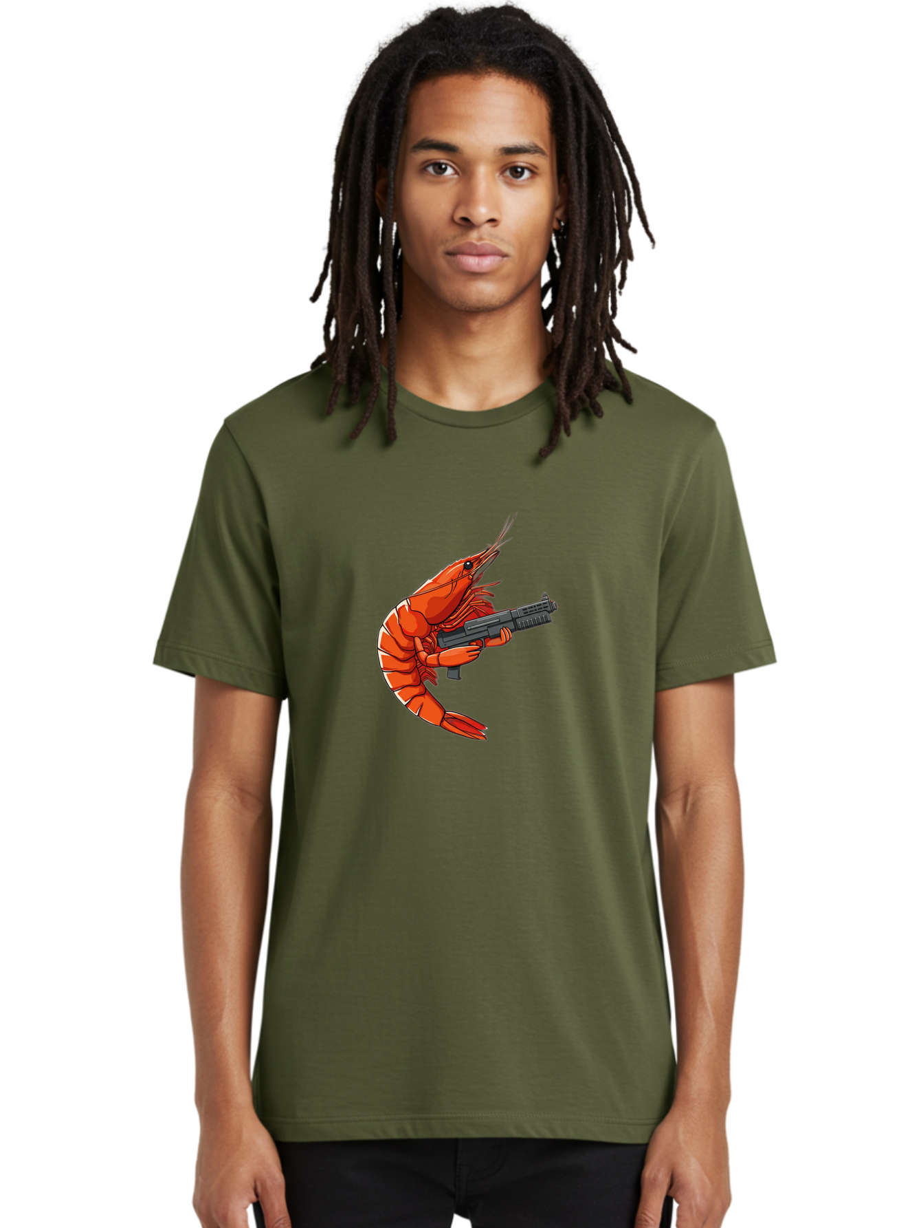 Shrimp-With-Gun-1 Men'S Graphic Tee, 100% Cotton, Comfortable Casual Summer Wear, Machine Washable, Vintage Camera, Old Camera, Antique Camera, Black Camera, Classic Photography, Photography Equipment, Nostalgic Device, Film Camera, Camera Art Ban460