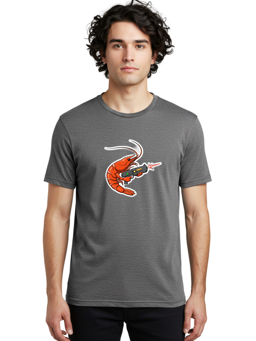 Shrimp-With-Gun-2 Men'S Graphic Tee, 100% Cotton, Comfortable Casual Summer Wear, Machine Washable, Vintage Camera, Old Camera, Antique Camera, Black Camera, Classic Photography, Photography Equipment, Nostalgic Device, Film Camera, Camera Art Ban461