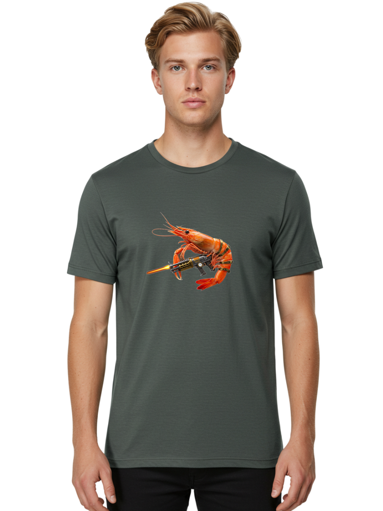 Shrimp-With-Gun Men'S Graphic Tee, 100% Cotton, Comfortable Casual Summer Wear, Machine Washable, Vintage Camera, Old Camera, Antique Camera, Black Camera, Classic Photography, Photography Equipment, Nostalgic Device, Film Camera, Camera Art Ban462