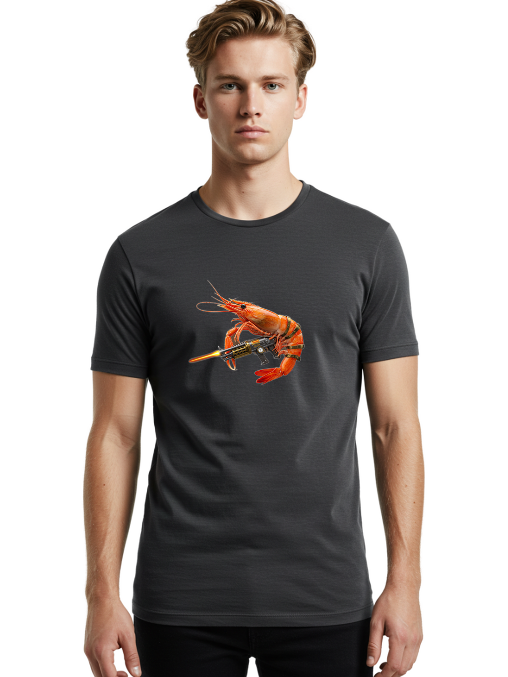 Shrimp-With-Gun Men'S Graphic Tee, 100% Cotton, Comfortable Casual Summer Wear, Machine Washable, Vintage Camera, Old Camera, Antique Camera, Black Camera, Classic Photography, Photography Equipment, Nostalgic Device, Film Camera, Camera Art Ban462